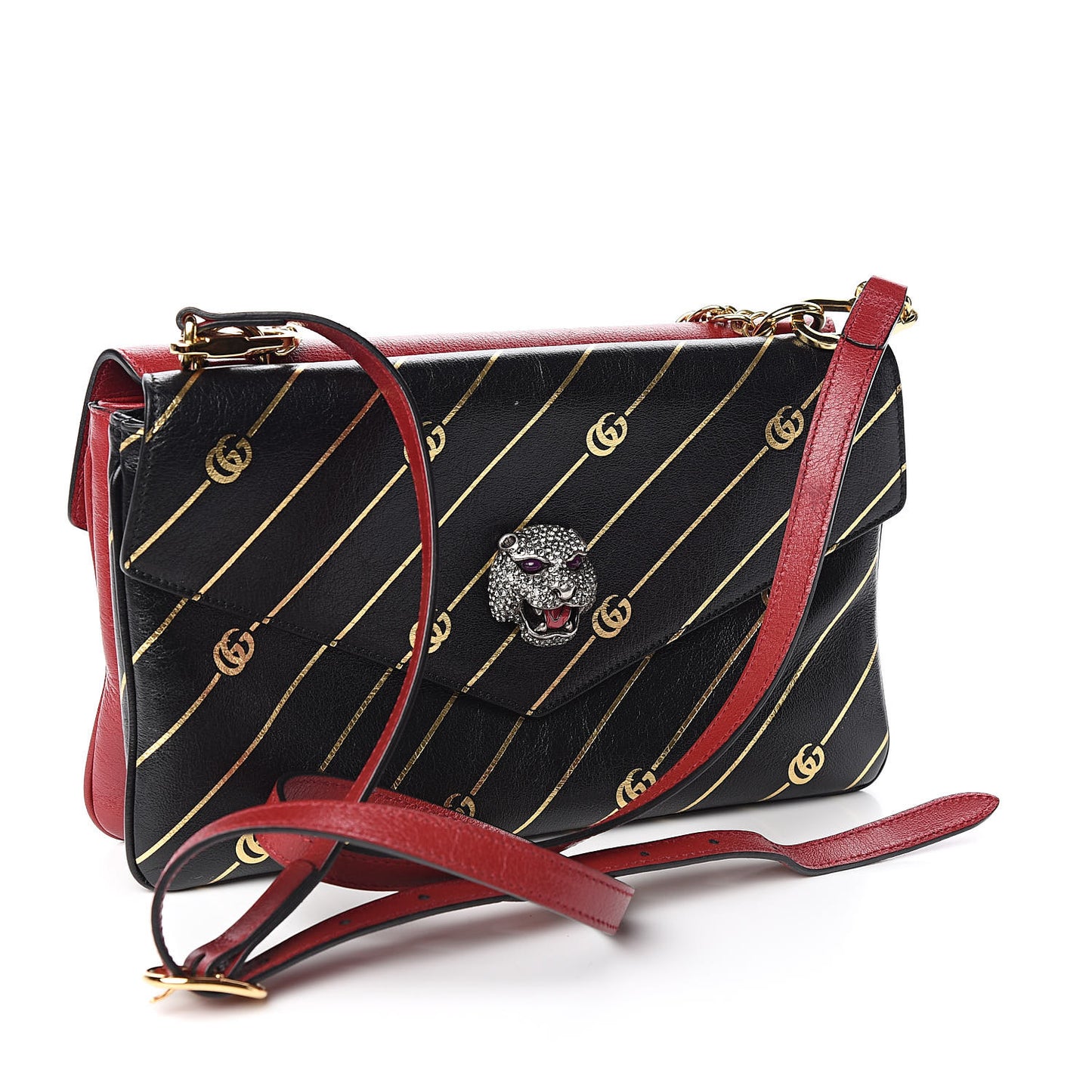 Calfskin Diagonal GG Medium Thiara Double Envelope Shoulder Bag Black Red