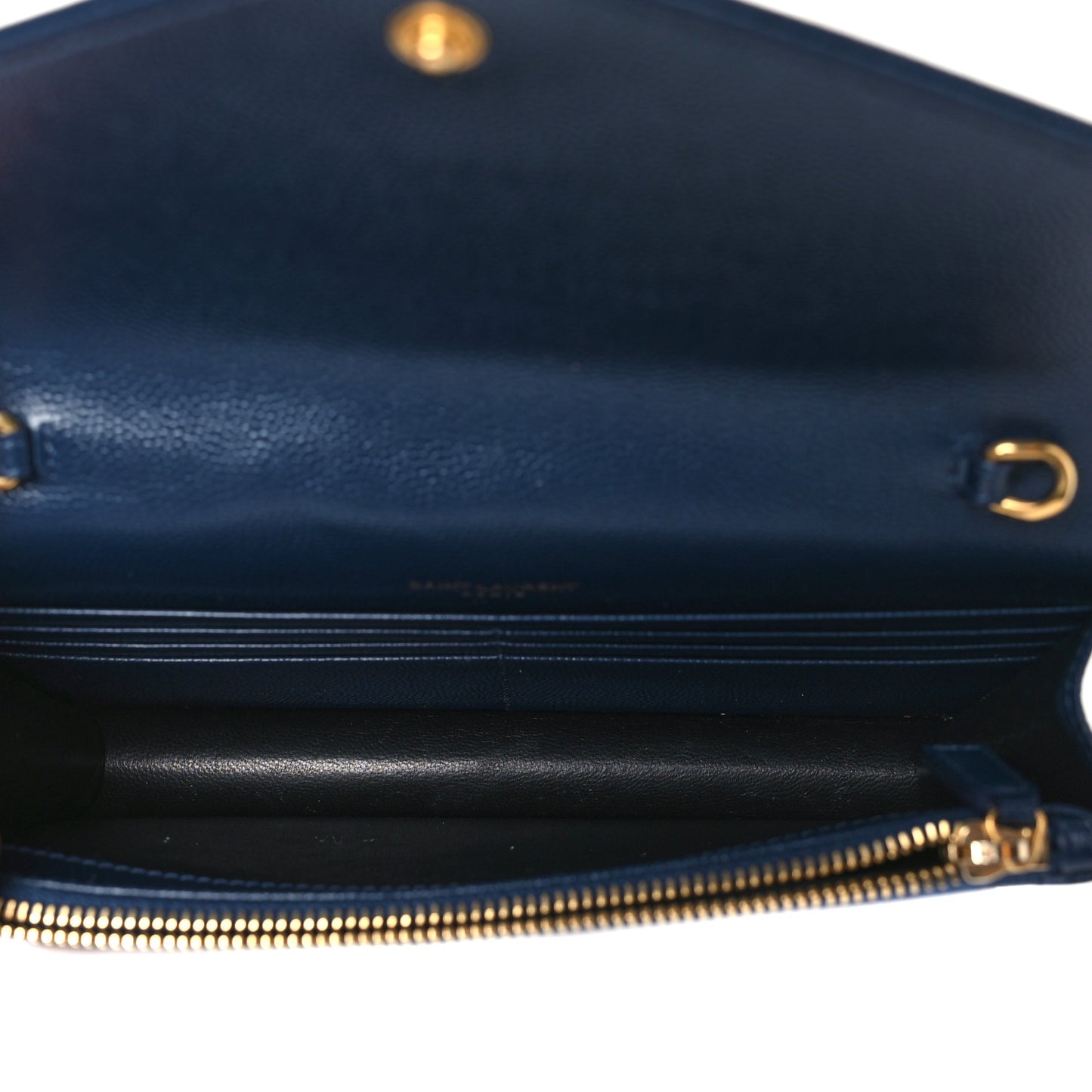 Grain De Poudre Matelasse Chevron Monogram Envelope Chain Wallet Navy