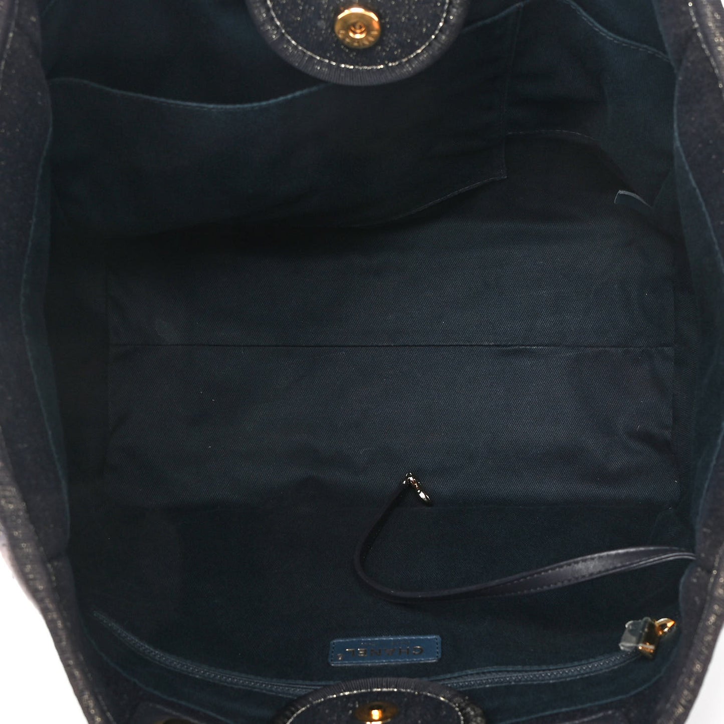 Lurex Canvas Medium Deauville Tote Navy Blue Gold