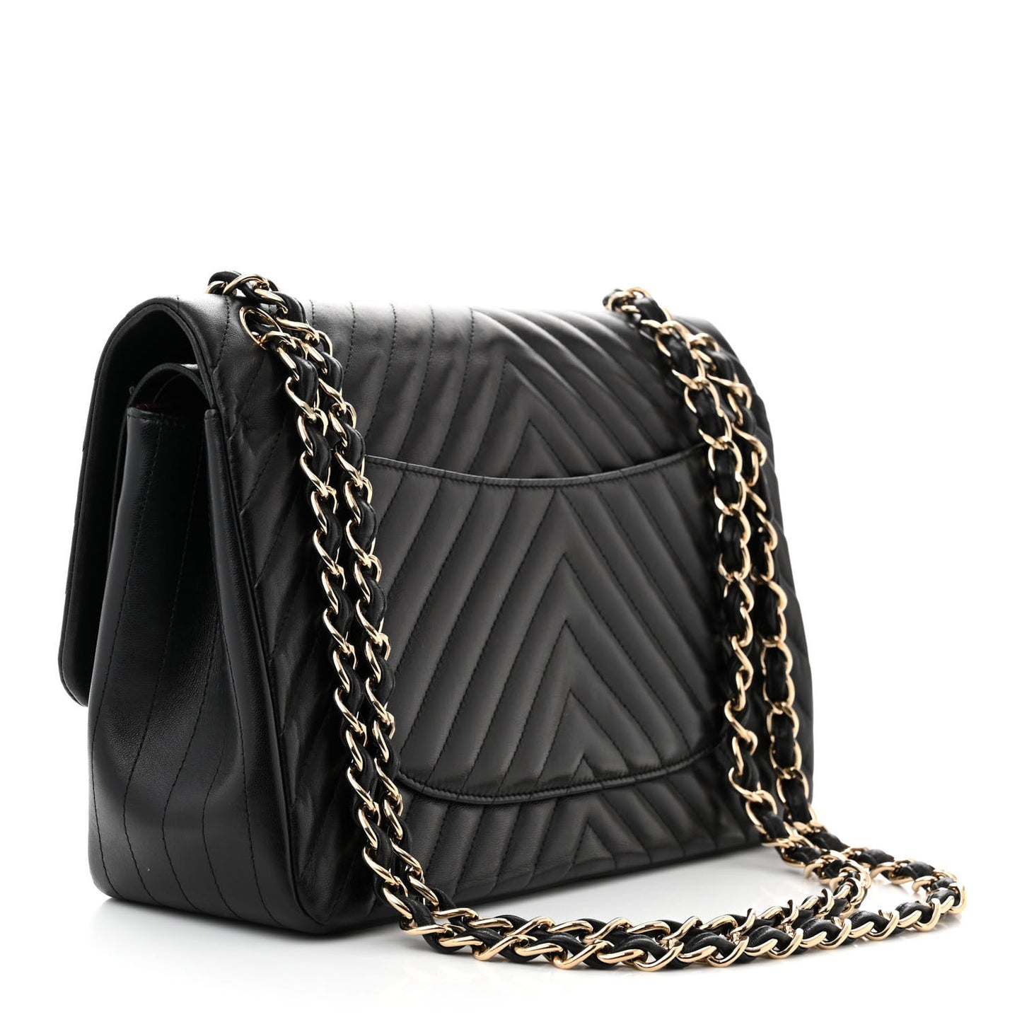 Lambskin Chevron Quilted Jumbo Double Flap Black