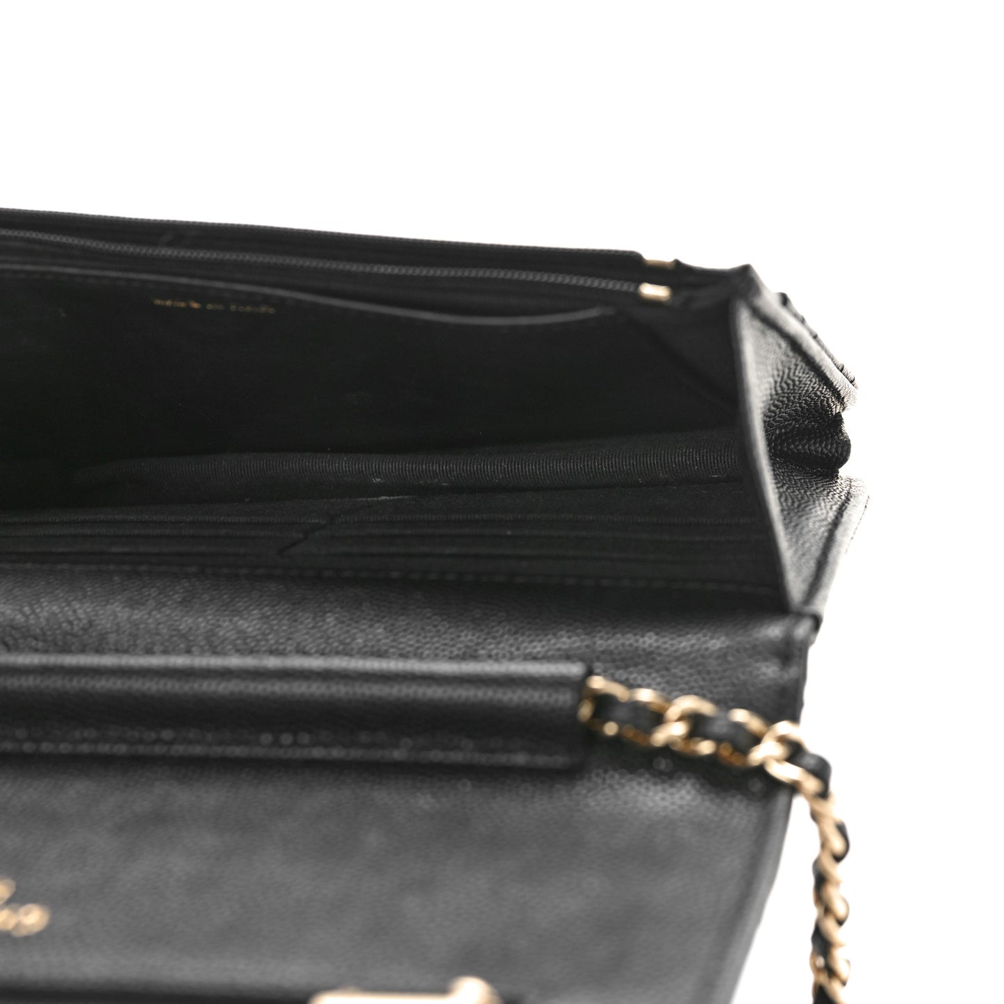 Shiny Caviar Quilted Enamel CC Wallet On Chain WOC Black