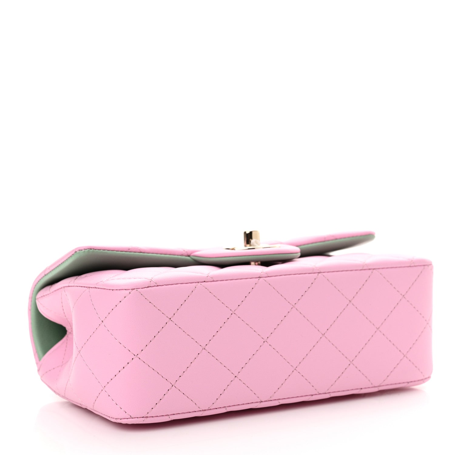 Chanel Lambskin Quilted Mini Top Handle Rectangular Flap Pink Green 4 of 11
