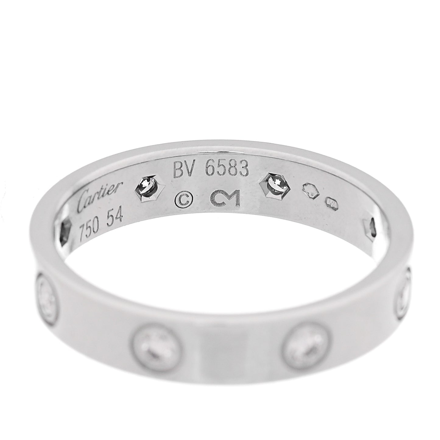18K White Gold 8 Diamond 4mm Wedding Band LOVE Ring 54 6.75