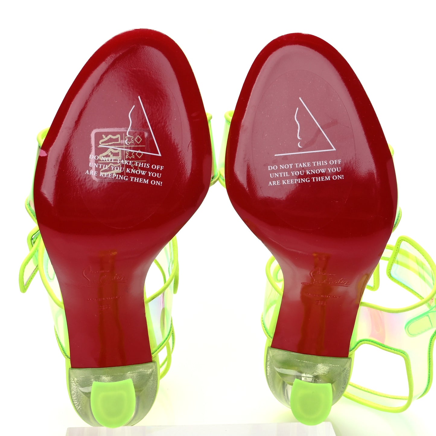 Iridescent PVC Loubi Duniss 100 Slingback Sandals 36 Fluo Yellow