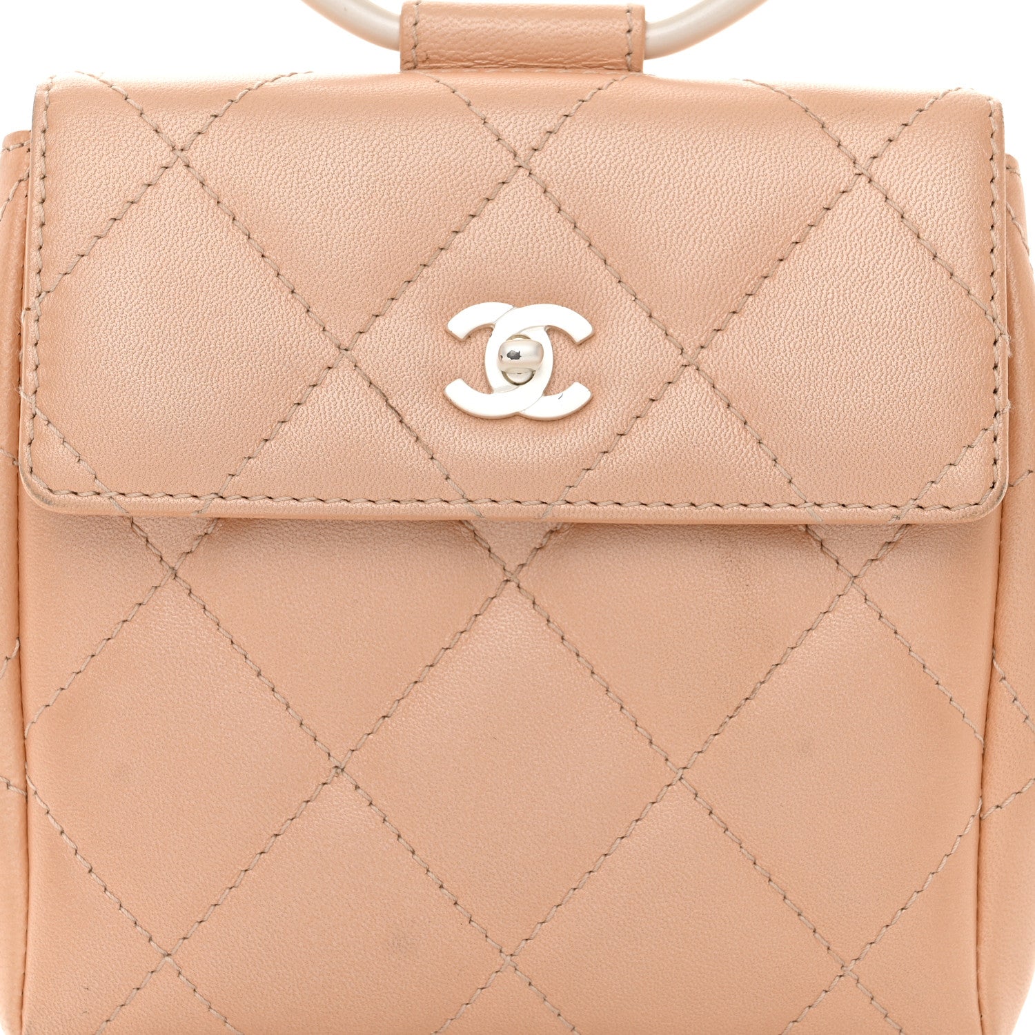 Chanel Iridescent Lambskin Quilted Round Handle Mini Flap Beige 8 of 12