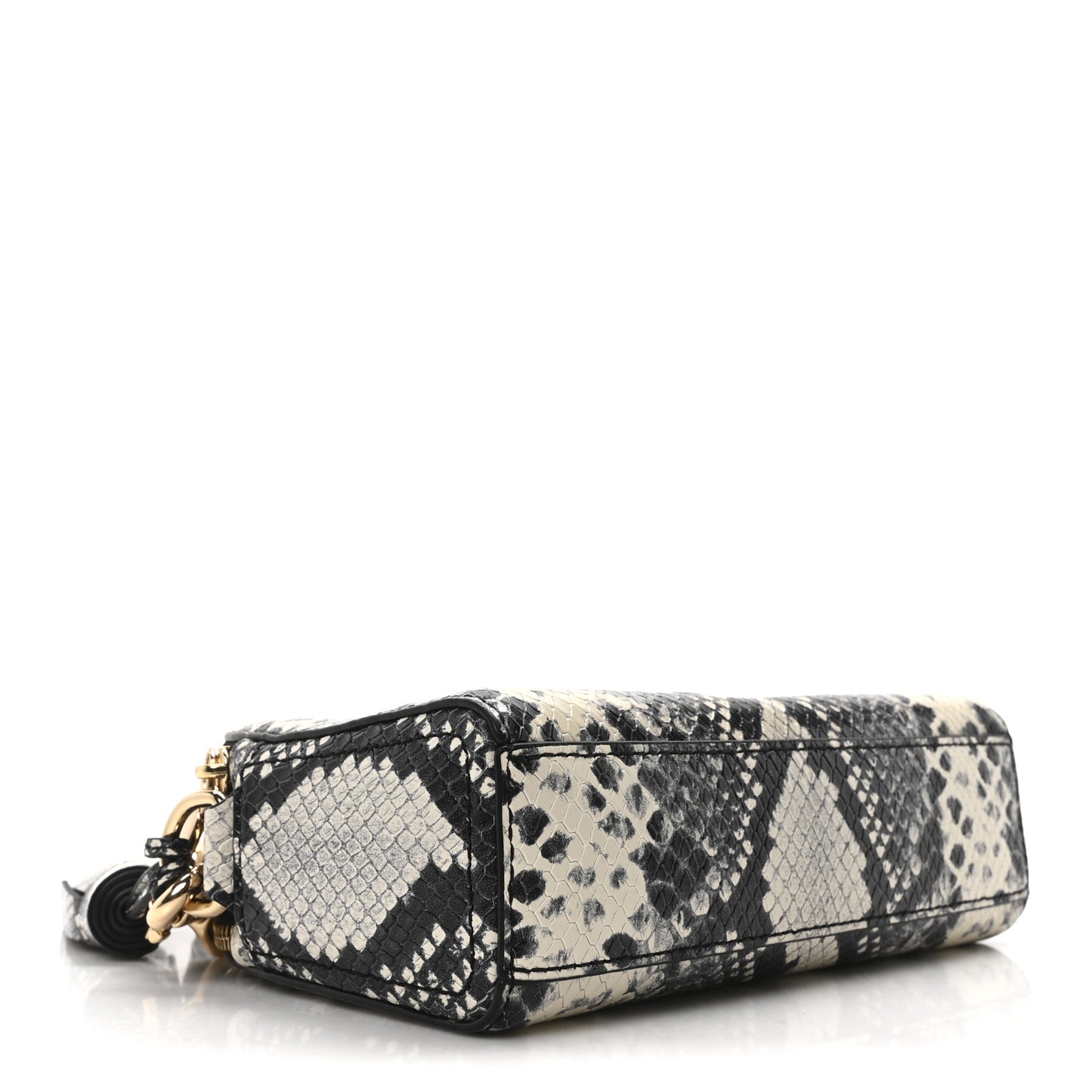Calfskin Snakeskin Embossed Shutter Camera Crossbody Bag Black White