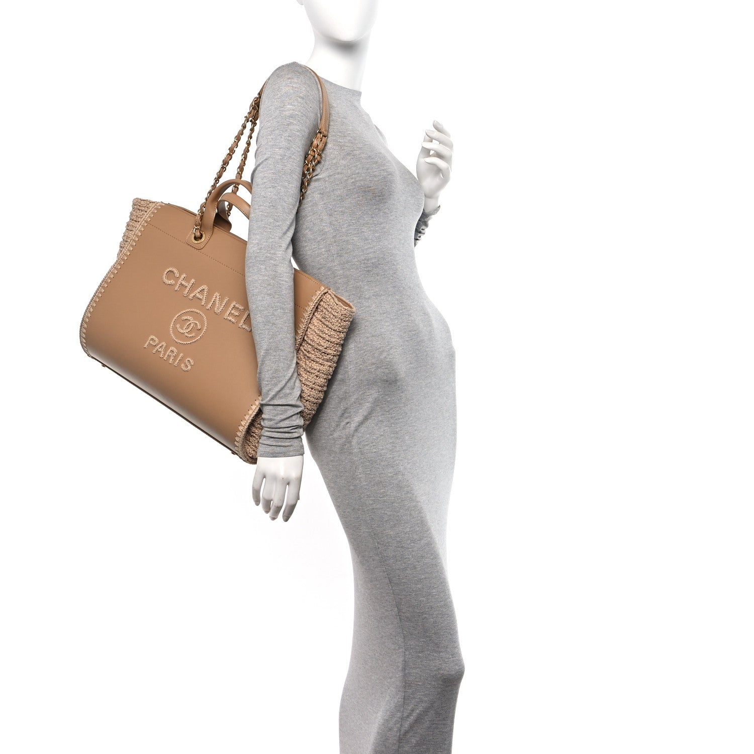 Chanel Calfskin Knit Medium Deauville Tote Beige 2 of 10