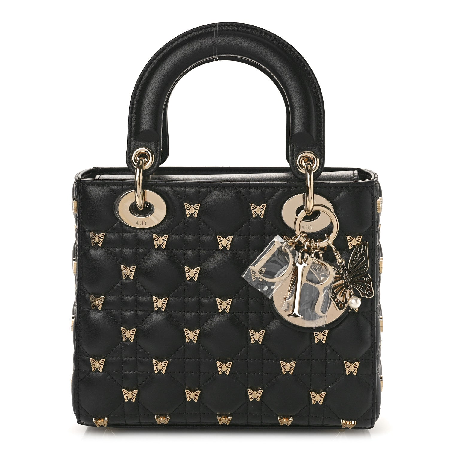Christian Dior Lambskin Cannage Butterfly Studs Small Lady Dior Black 1 of 8