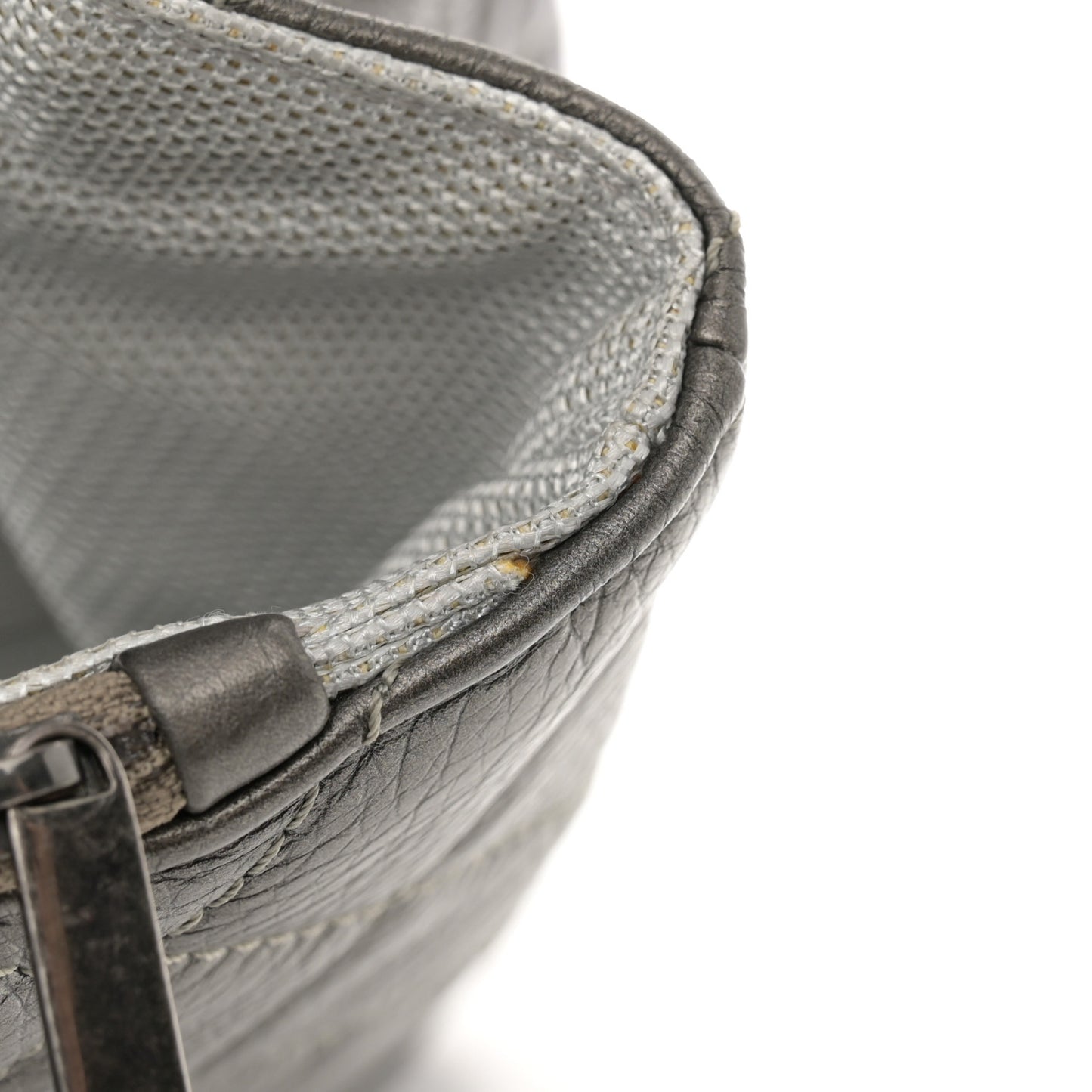 Metallic Metallized Calfskin Quilted XXL Travel Flap Bag Dark Silver