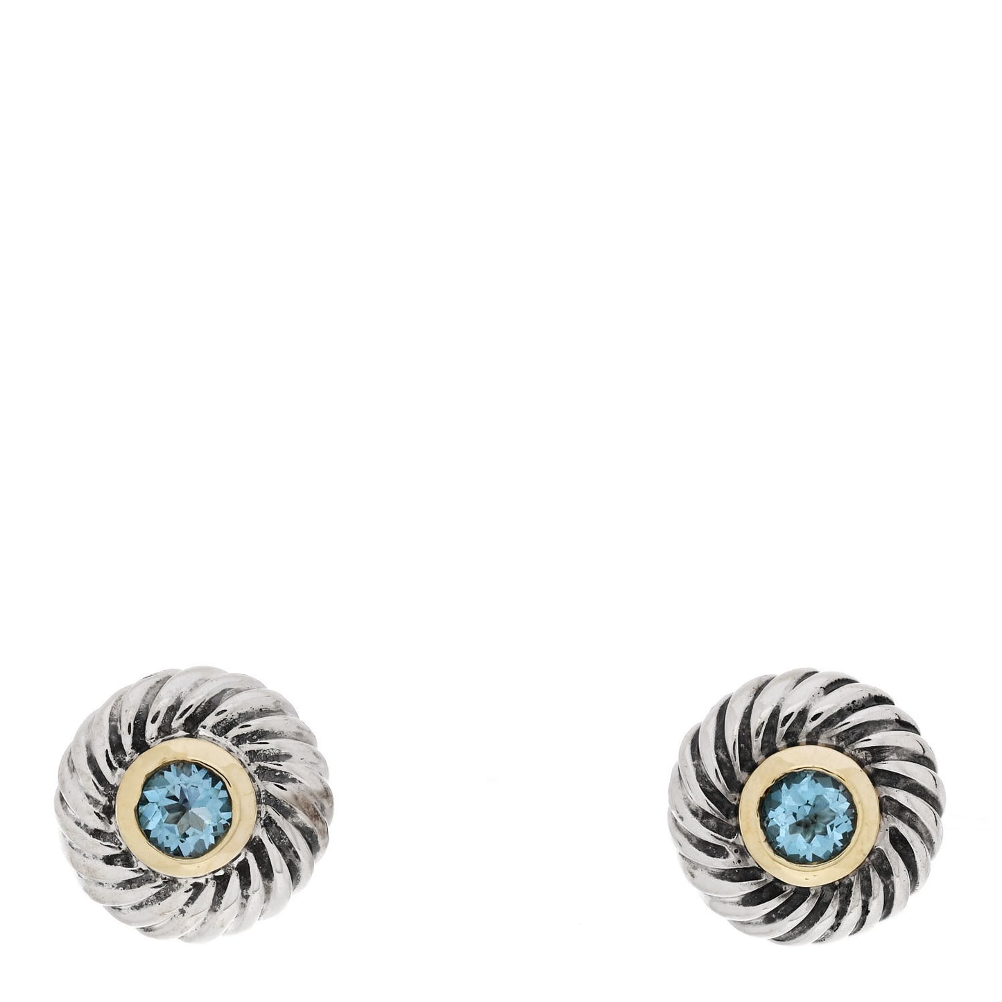 Sterling Silver 14K Yellow Gold Blue Topaz Cookie Cable Earrings