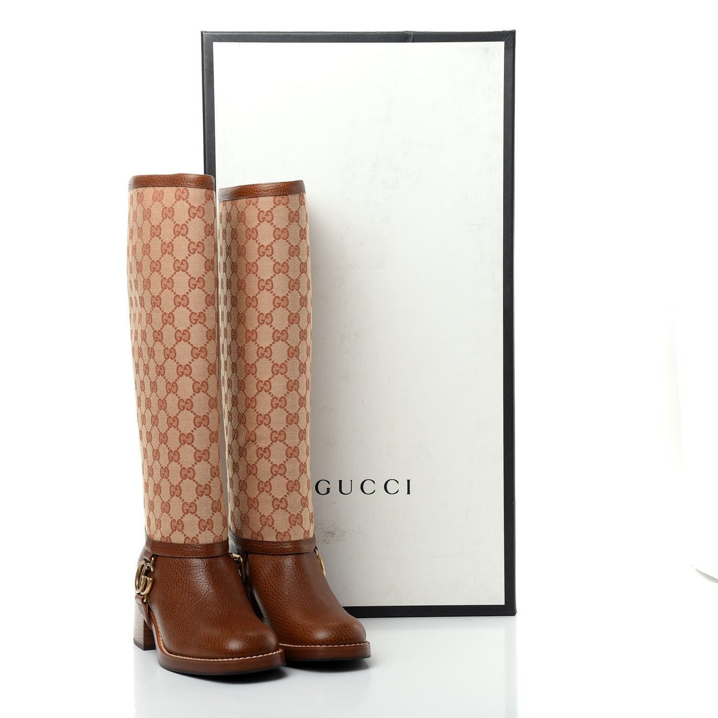 GG Monogram Calfskin Lola Tall Boots 37 Beige Ruggine Cuir