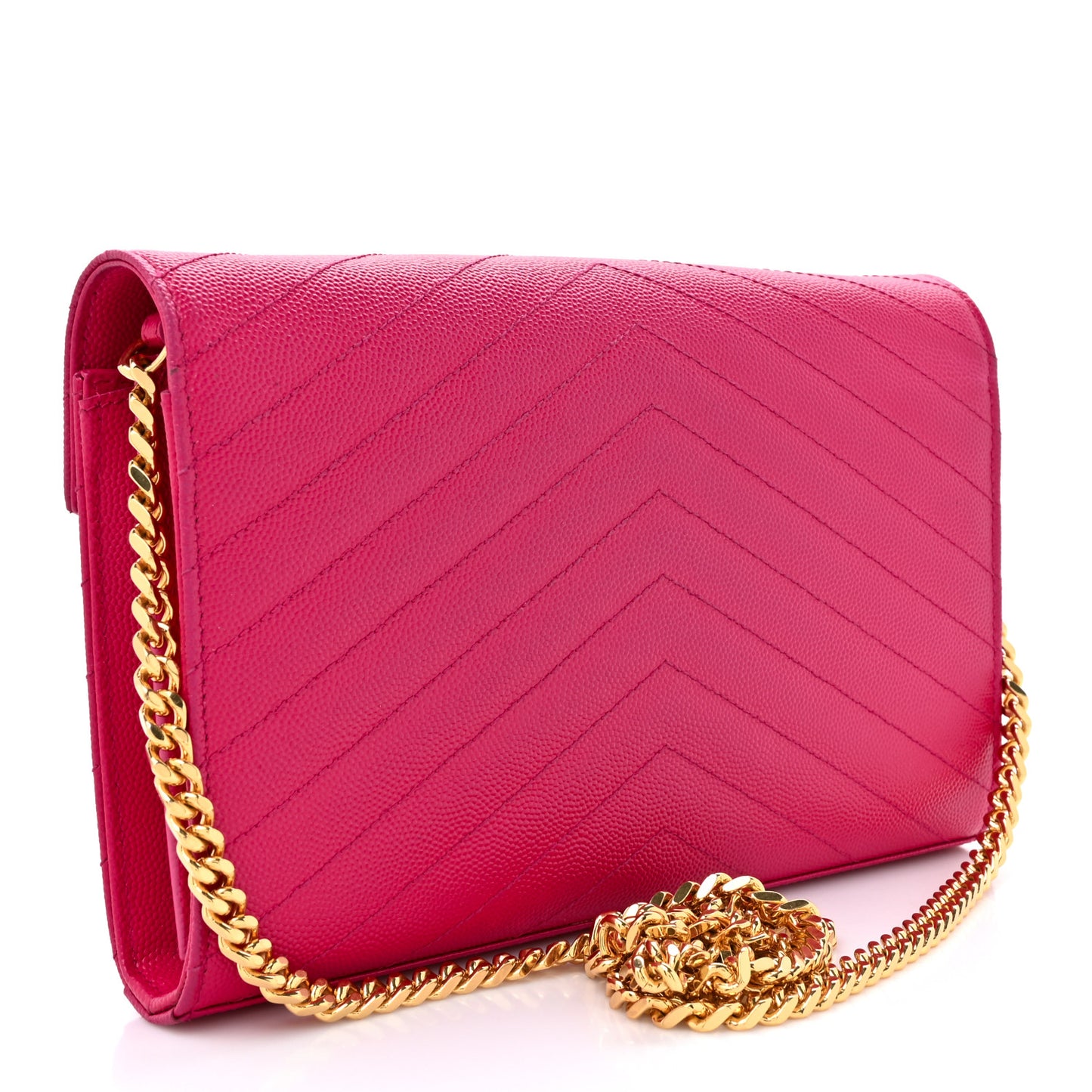 Grain De Poudre Matelasse Chevron Monogram Chain Wallet Hot Pink