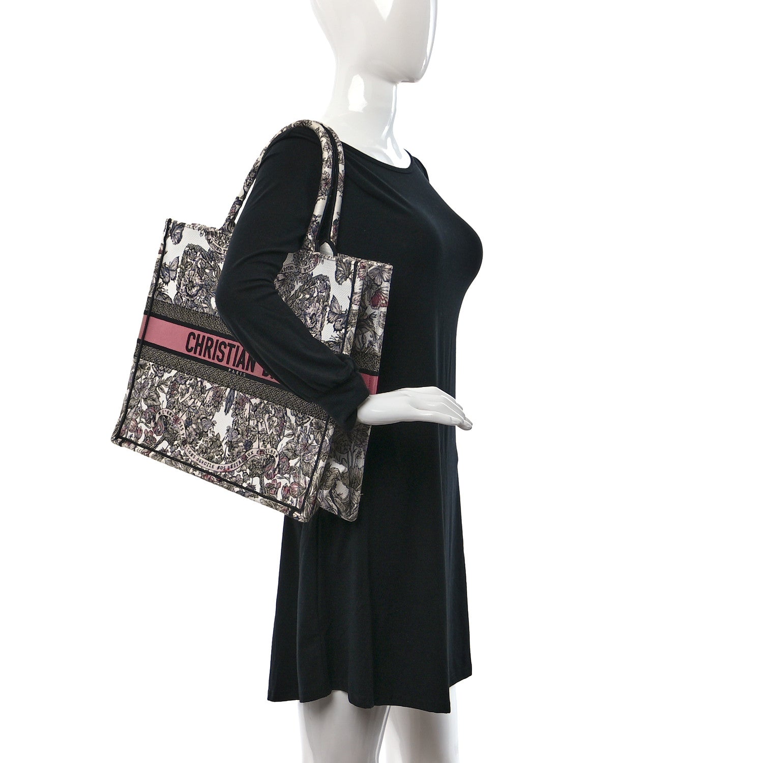 Christian Dior Canvas Embroidered Large Butterfly Around The World Book Tote White Pastel Pink 2 of 8