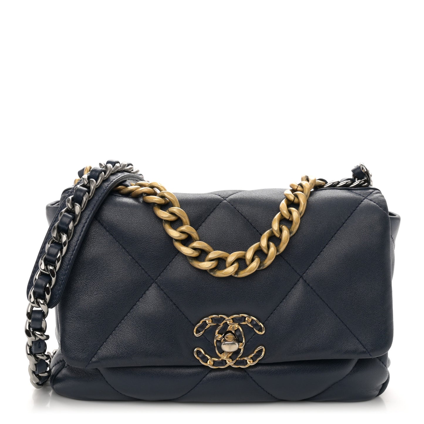 Lambskin Quilted Medium Chanel 19 Flap Navy Blue