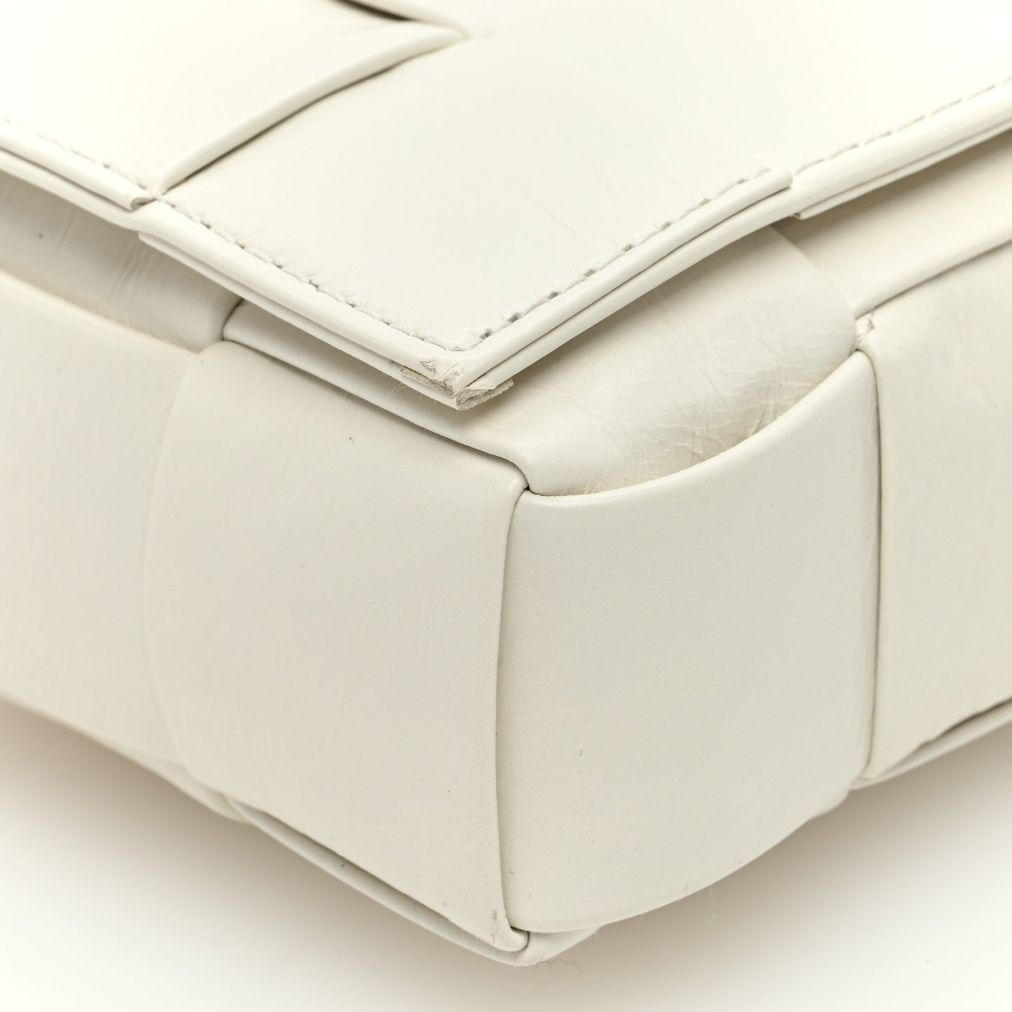 Paper Calfskin Maxi Intreccio Cassette Crossbody Bag White