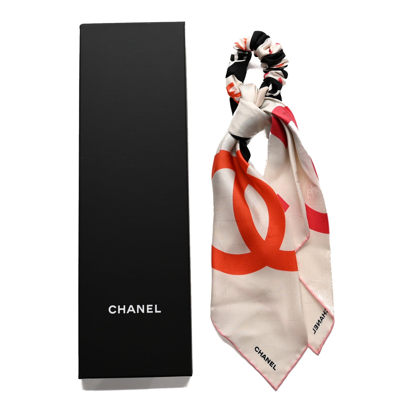 Silk CC Scrunchie and Scarf Hair Tie Set White Multicolor