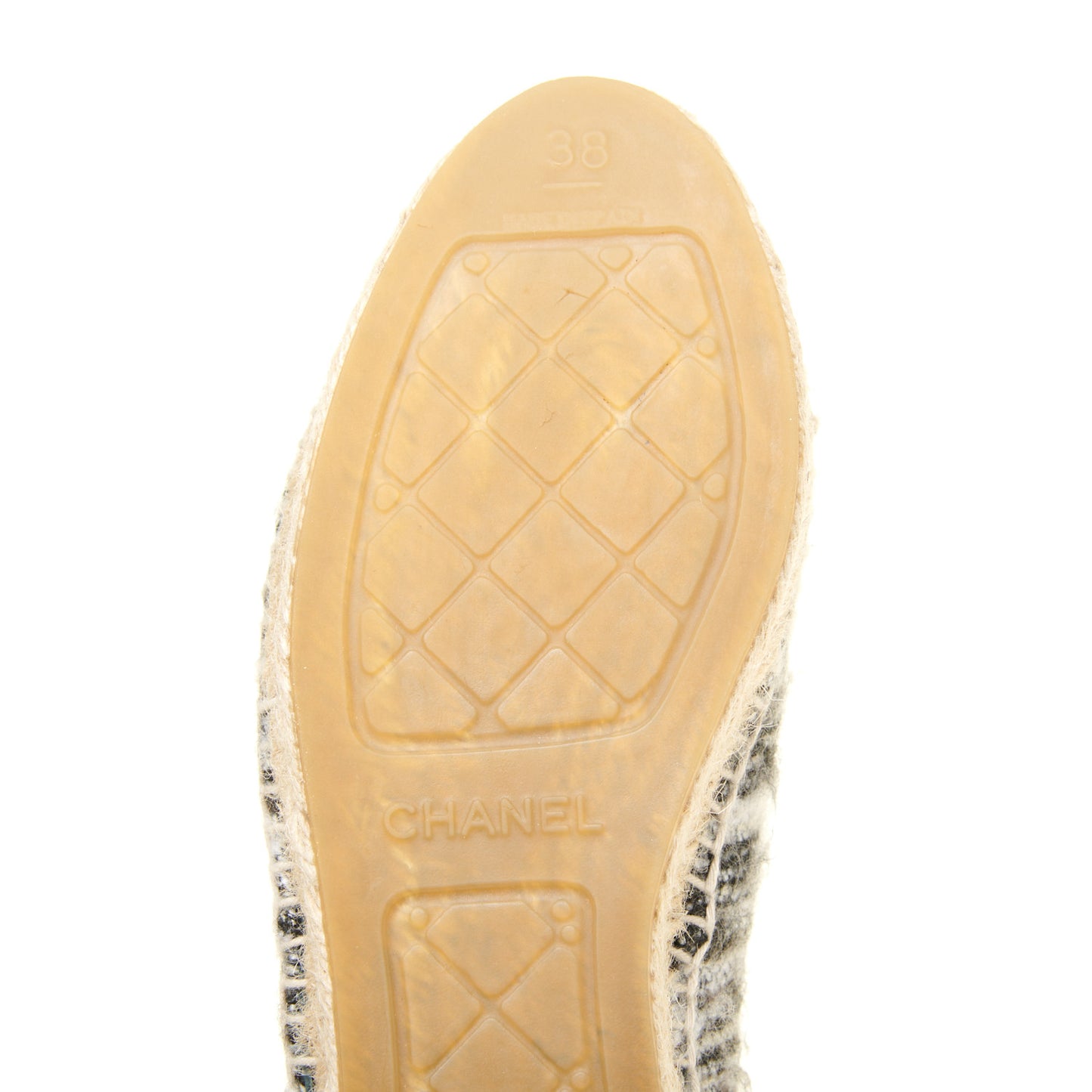 Tweed Grosgrain CC Espadrilles 38 Grey Black
