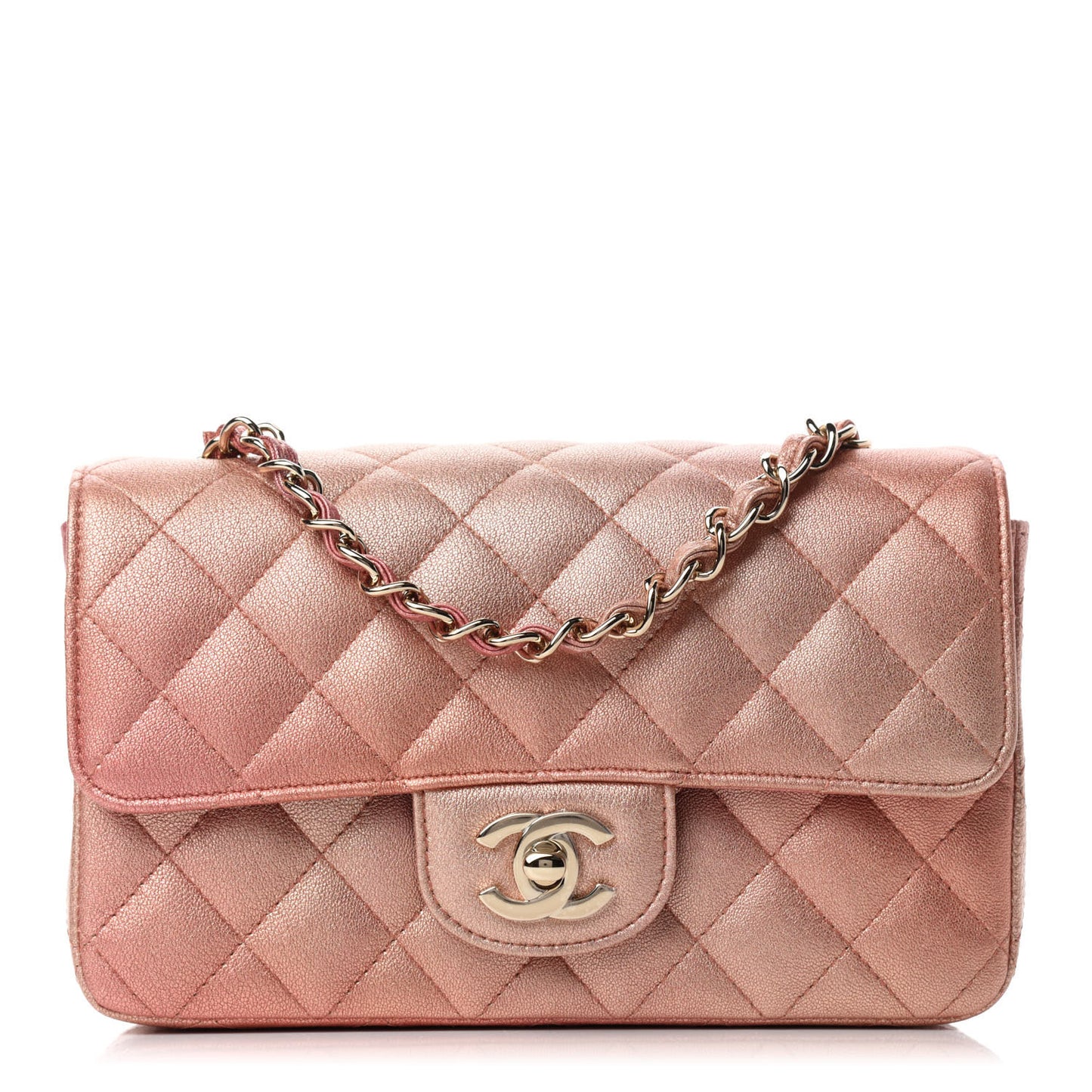 Metallic Lambskin Quilted Ombre Mini Rectangular Flap Pink