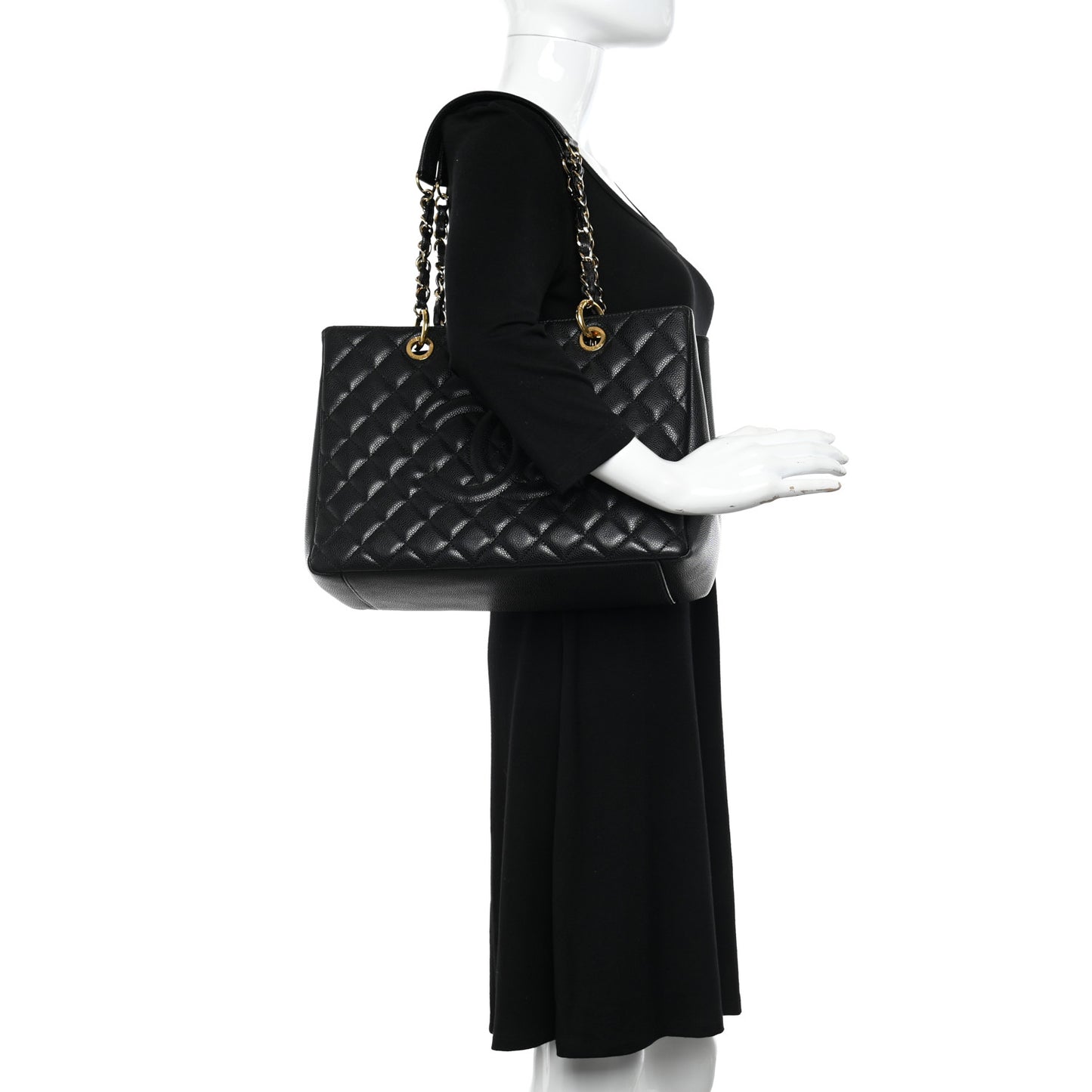 Caviar Quilted Grand Shopping Tote GST Black