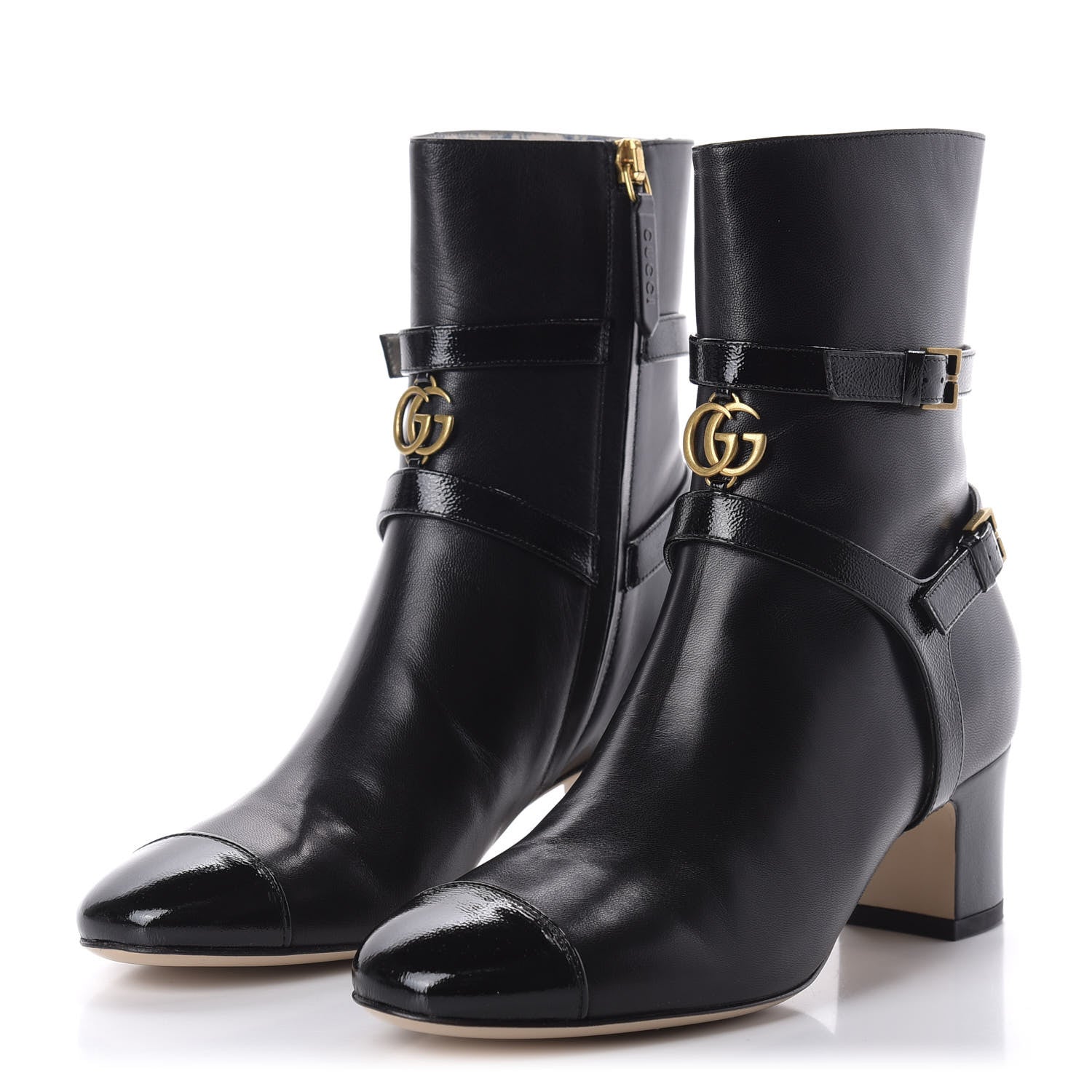 Gucci Malaga Kid GG Geraldine Cap Toe 55mm Ankle Boots 35.5 Black 3 of 10