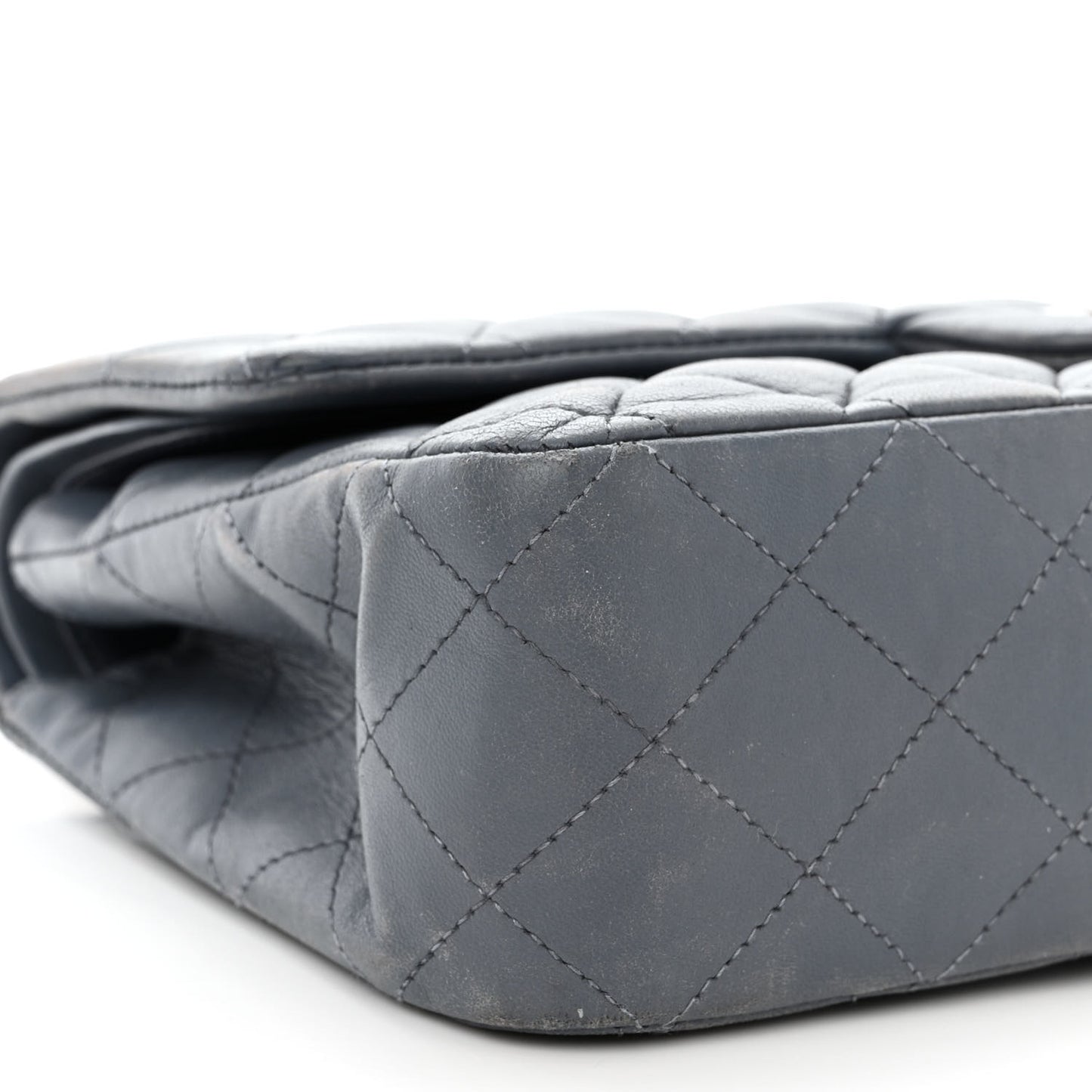 Lambskin Quilted Medium Double Flap Dark Grey