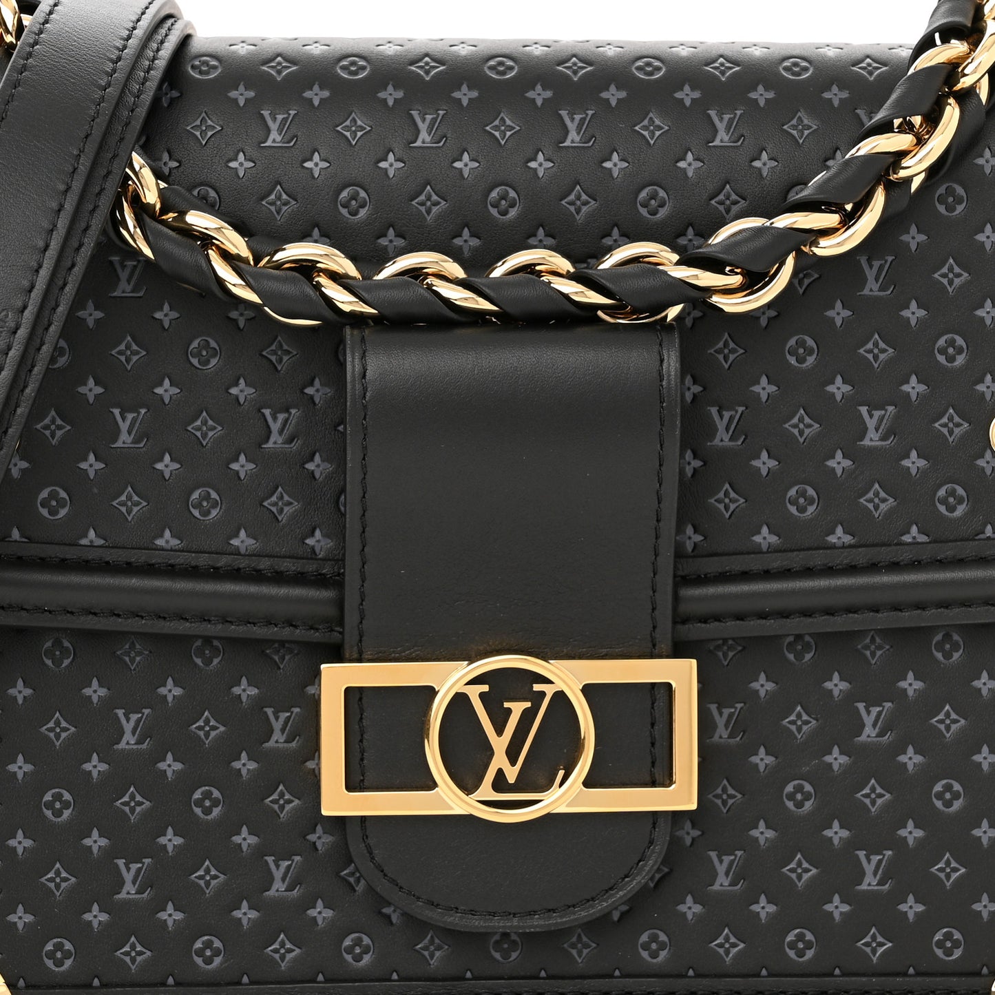 Calfskin Nanogram Embossed Dauphine MM Black
