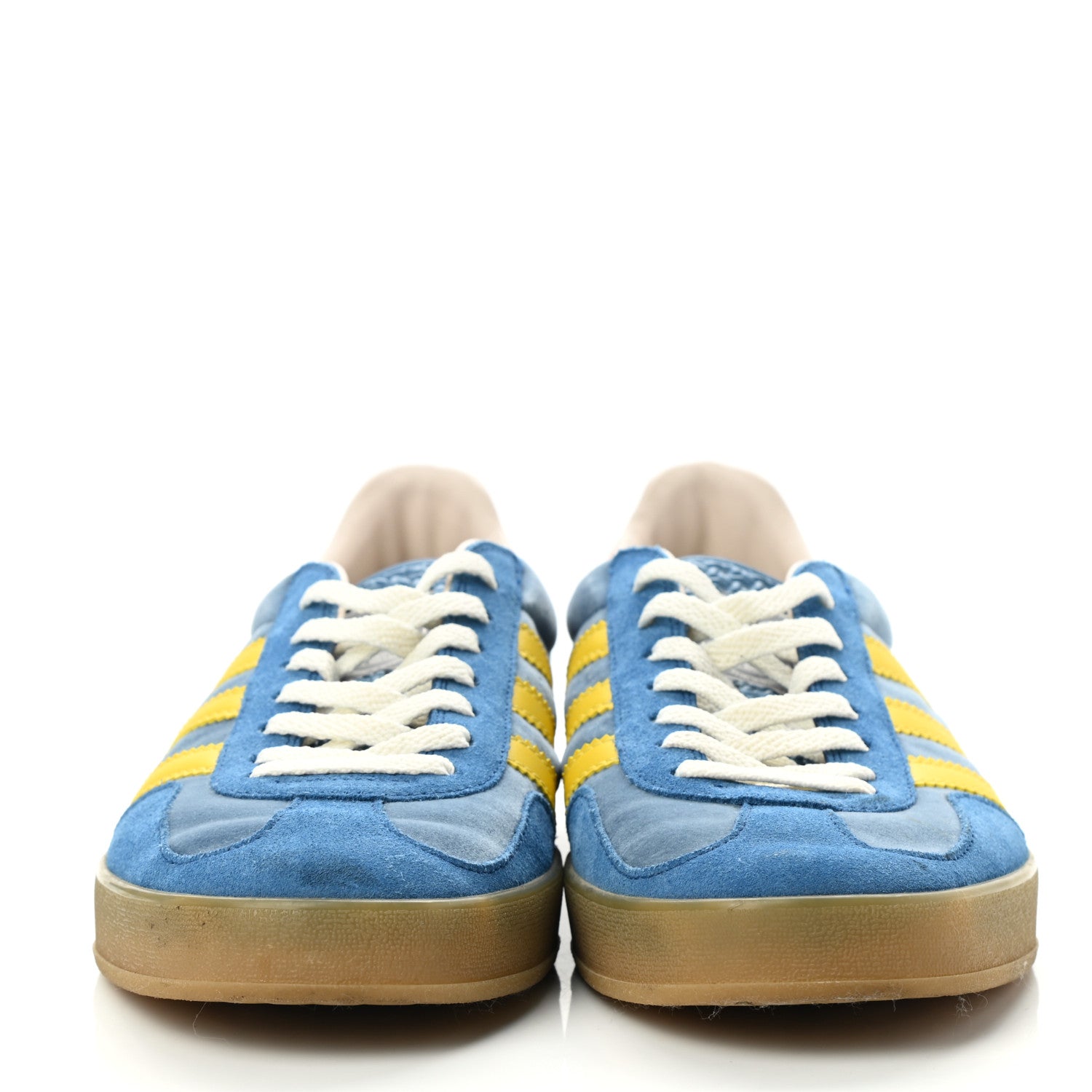 Gucci X ADIDAS Softy Velvet Suede Madeira Demetra Mens Gazelle Sneakers 9 Ice Blue Velvet Blue Smile Yellow 2 of 8