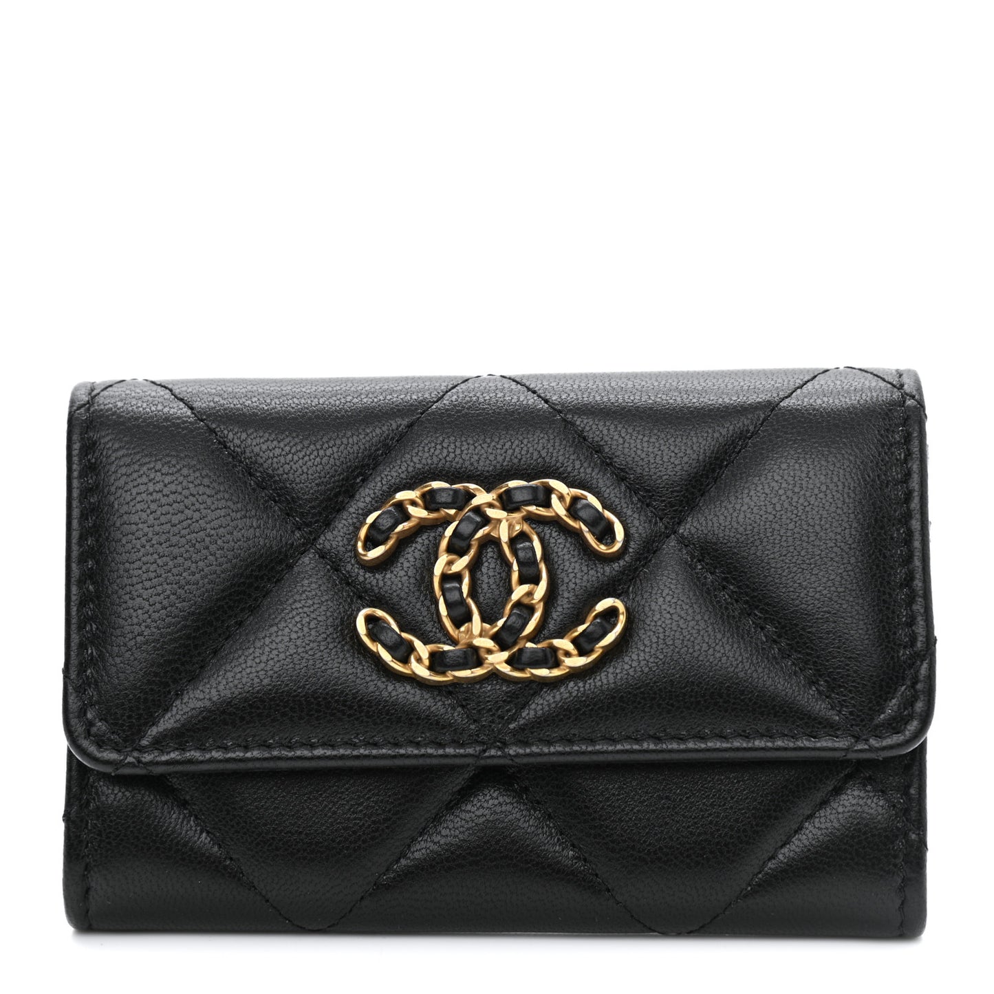Lambskin Quilted Chanel 19 Flap Card Holder Black