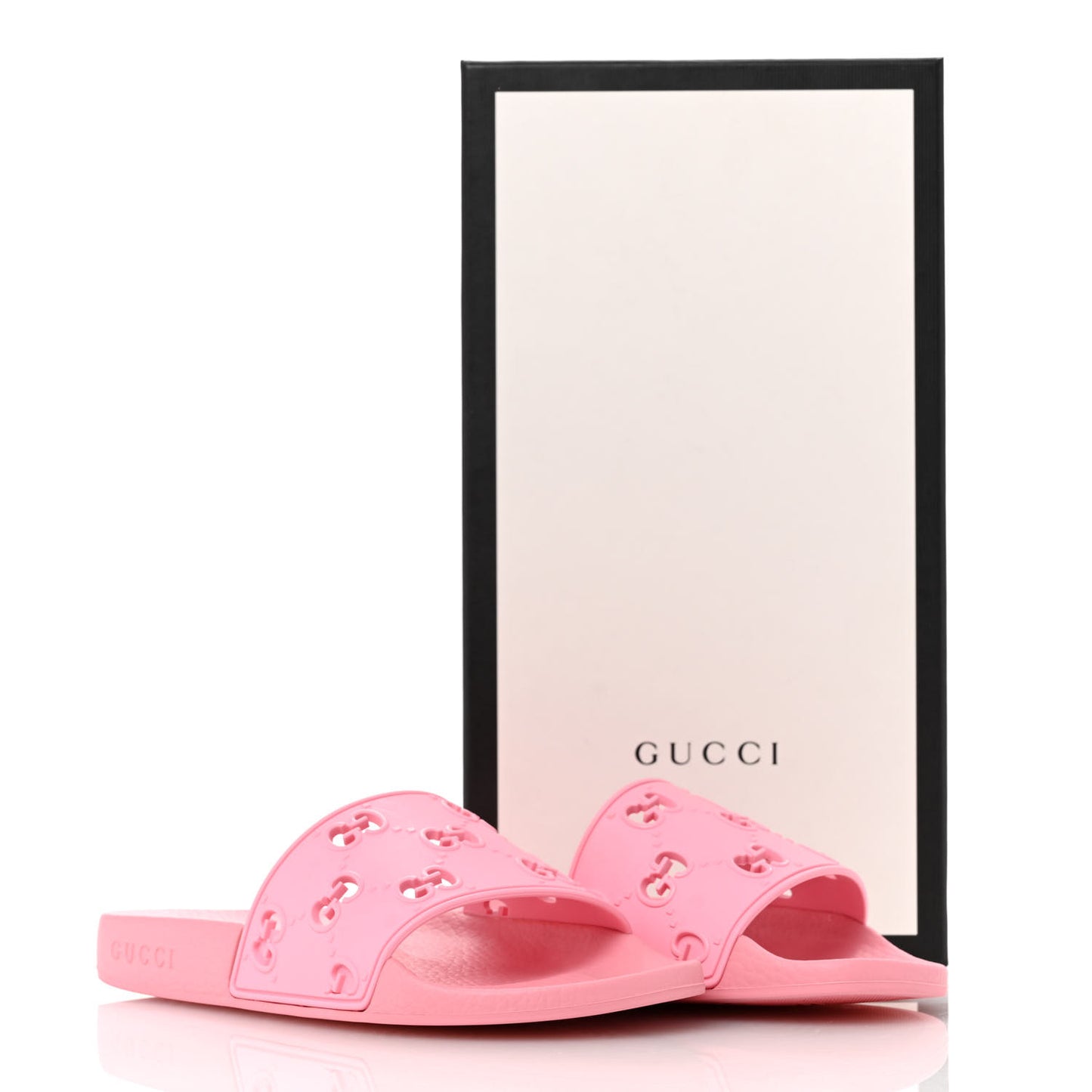 Rubber GG Monogram Perforated Womens Slide Sandals 36 Rose Box