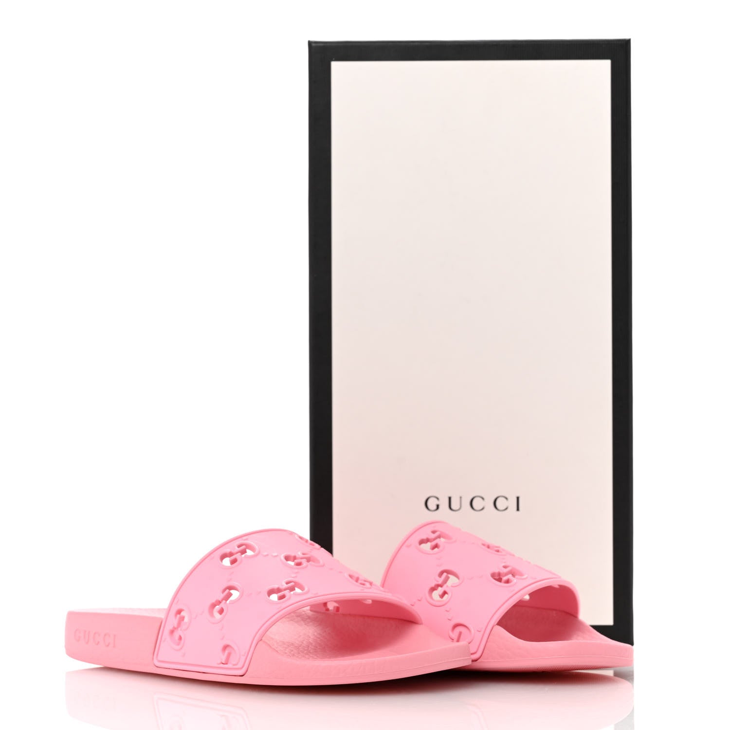 Gucci Rubber GG Monogram Perforated Womens Slide Sandals 36 Rose Box 9 of 9