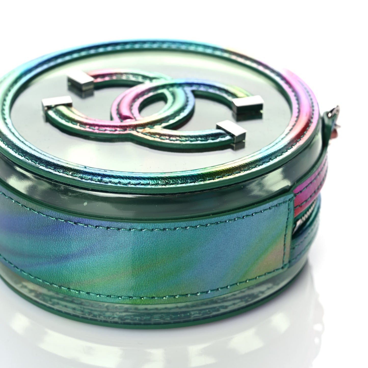 PVC Calfskin Lambskin Quilted Round Filigree Clutch With Chain Green