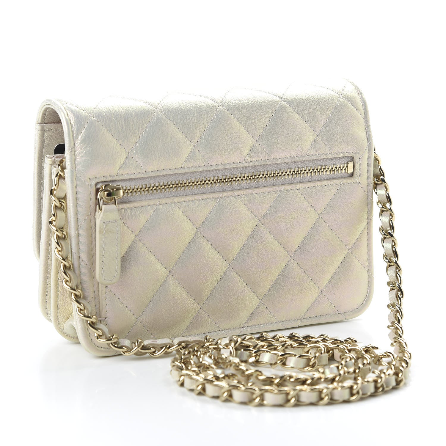 Chanel Iridescent Lambskin Quilted Mini Wallet On Chain WOC Ivory 3 of 11