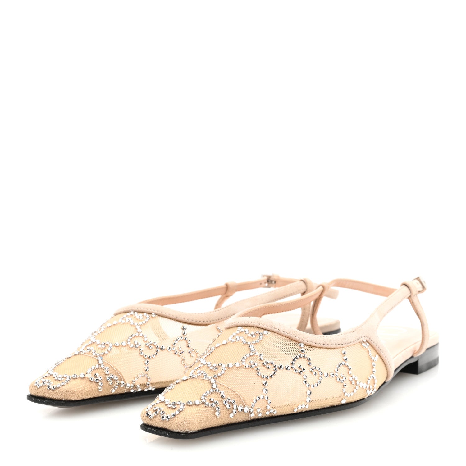 Gucci Suede Mesh Crystal GG Monogram Slingback Ballet Flats 36.5 Light Powder Skin Rose 2 of 7