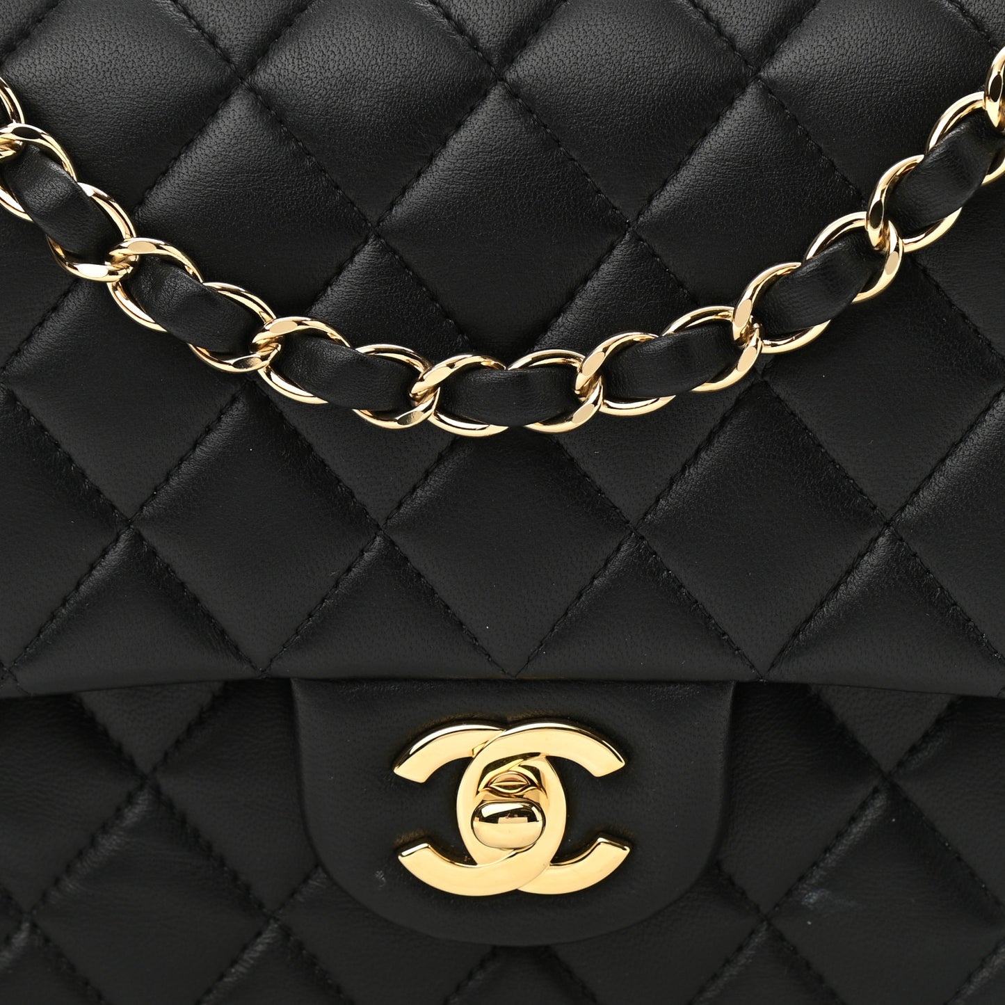 Lambskin Quilted Medium Double Flap Black