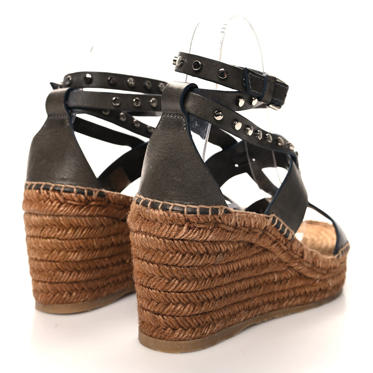 Raffia Calfskin Stud Danica 80mm Wedge Sandals 37 Grey