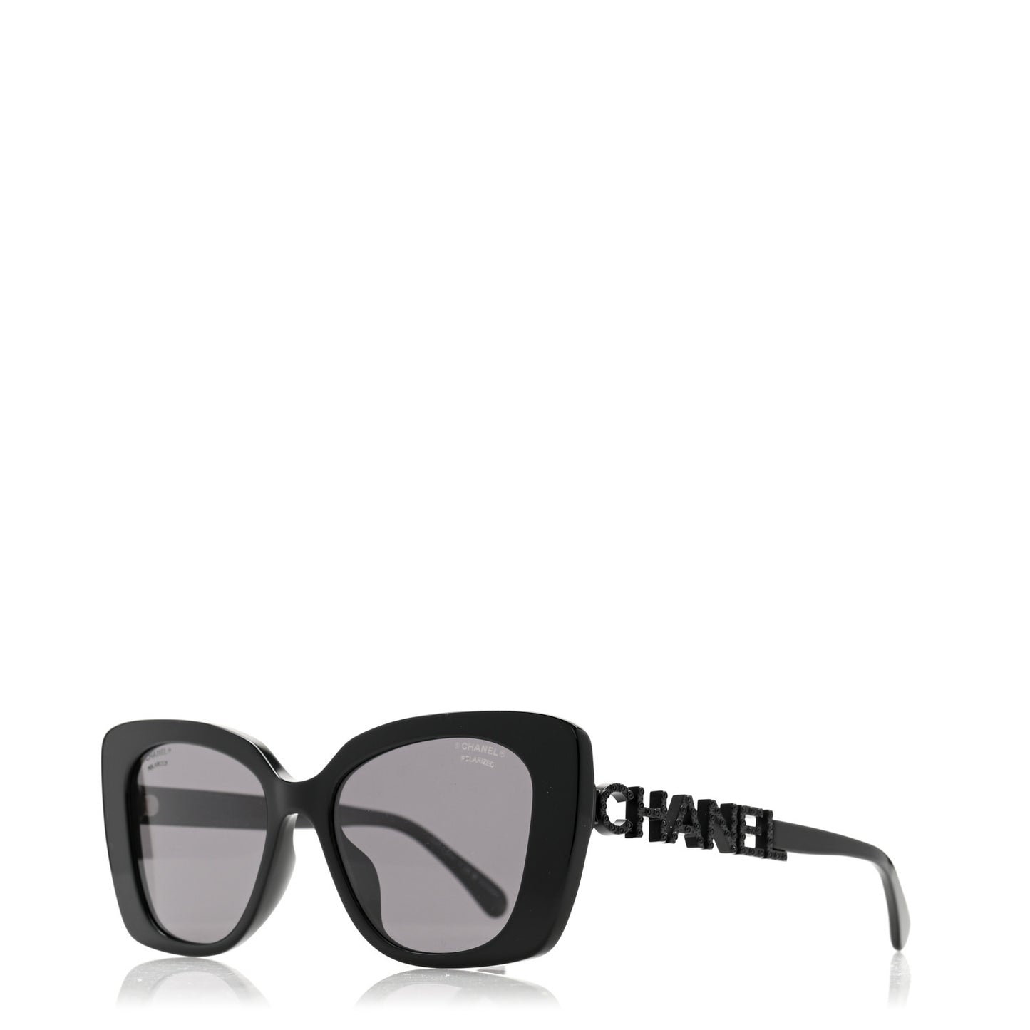 Acetate Strass Polarized Square Sunglasses 5422-B-A Black