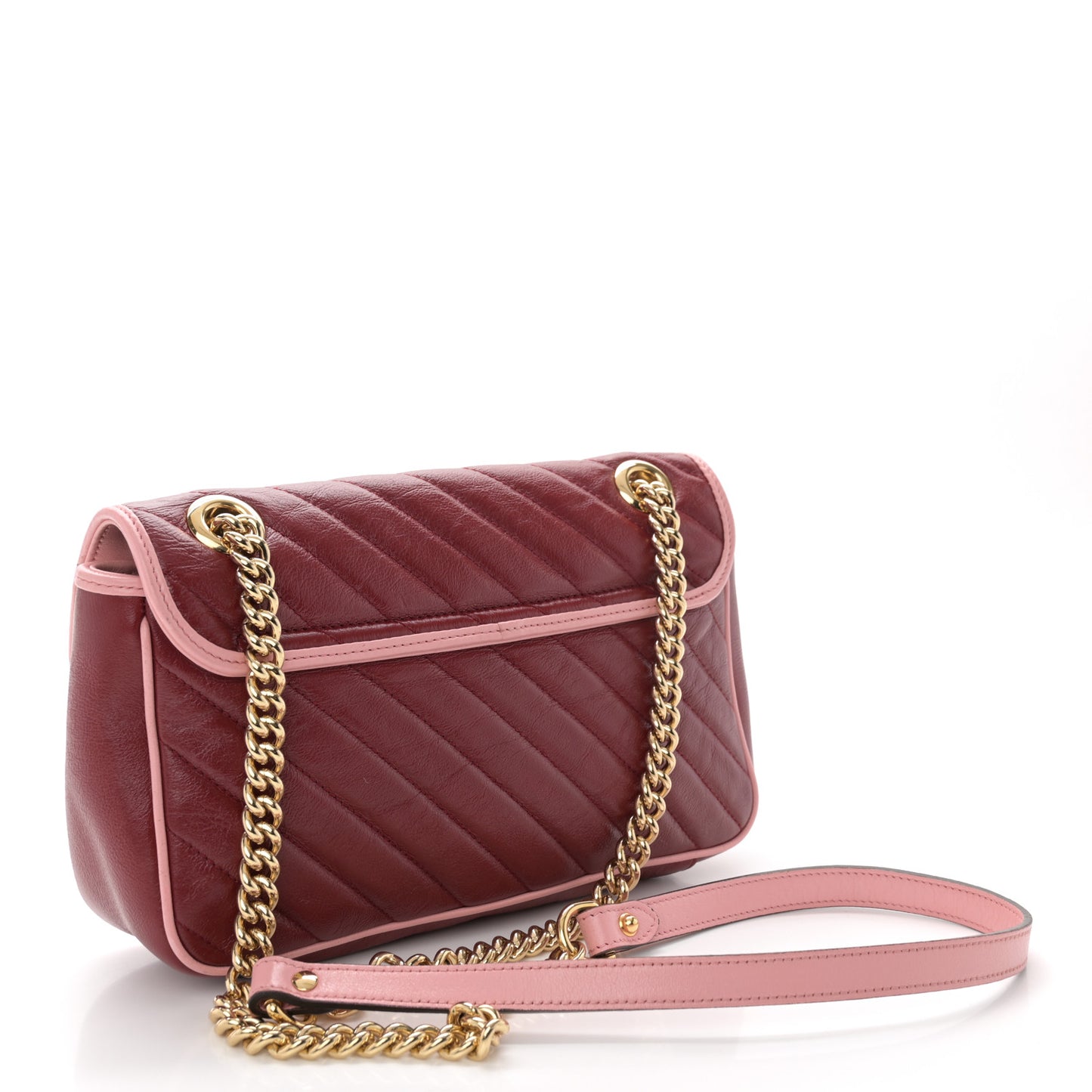 Azalea Calfskin Enamel Matelasse Diagonal Small Torchon GG Marmont Shoulder Bag New Cherry Red Wild Rose