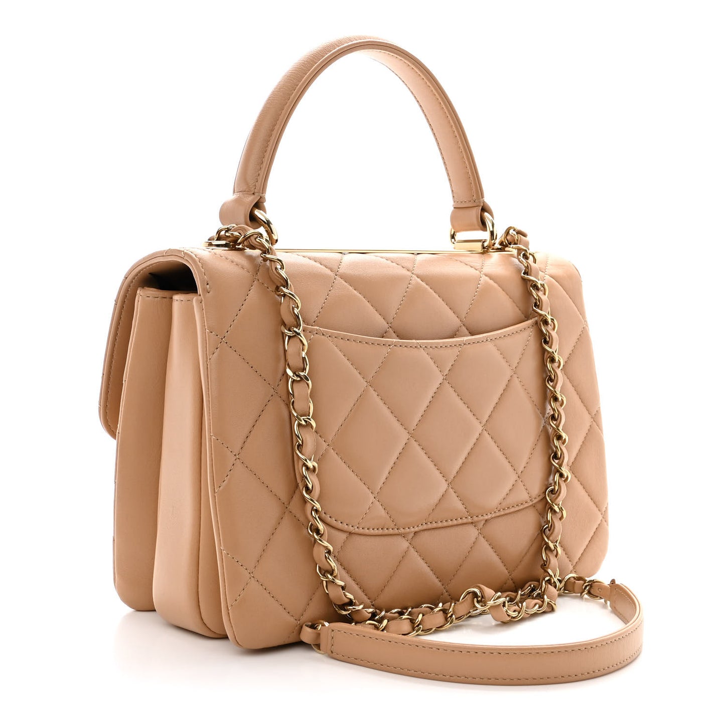 Lambskin Quilted Small Trendy CC Dual Handle Flap Bag Beige