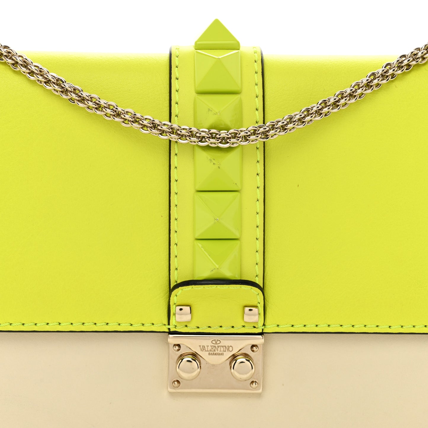 Vitello Medium Glam Lock Rockstud Flap Yellow Fluo Light Ivory