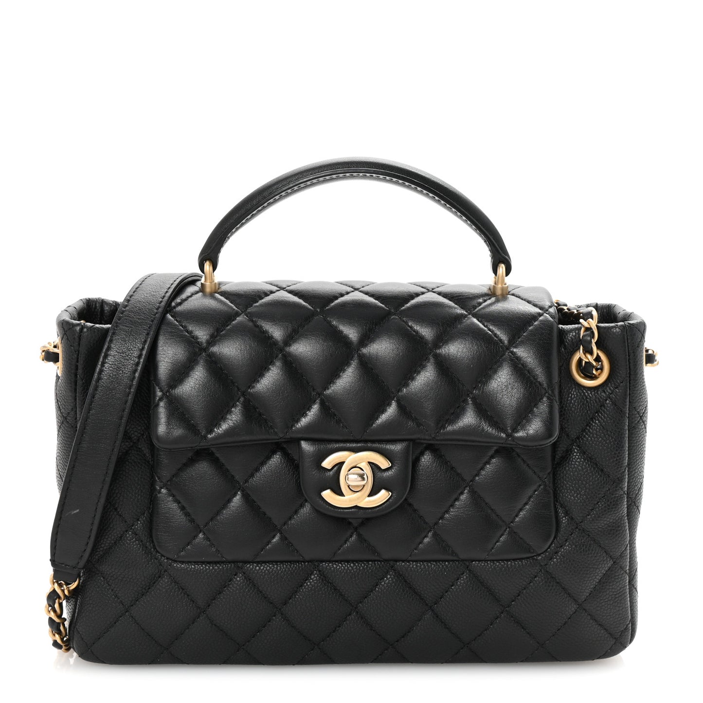 Caviar Calfskin Quilted Small Top Handle Flap Black