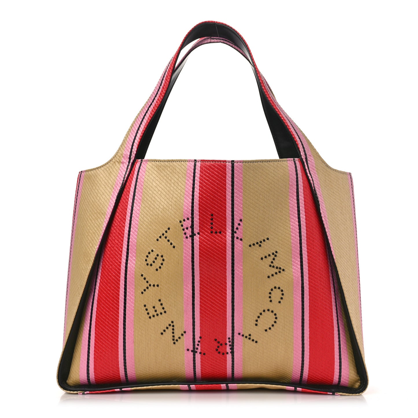Raffia Striped Logo Tote Red