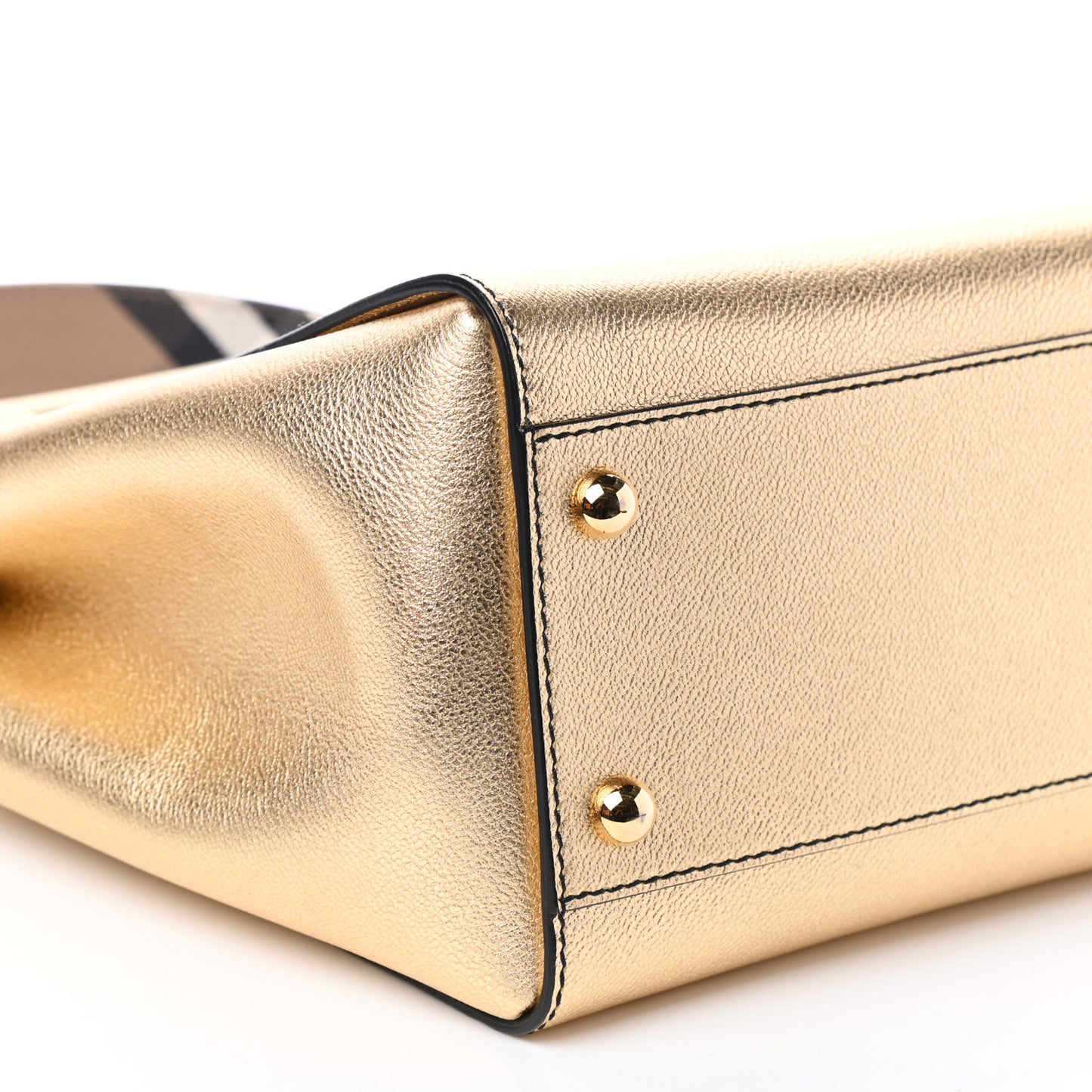 Metallic Soft Grain Calfskin Medium Buckle Tote Gold