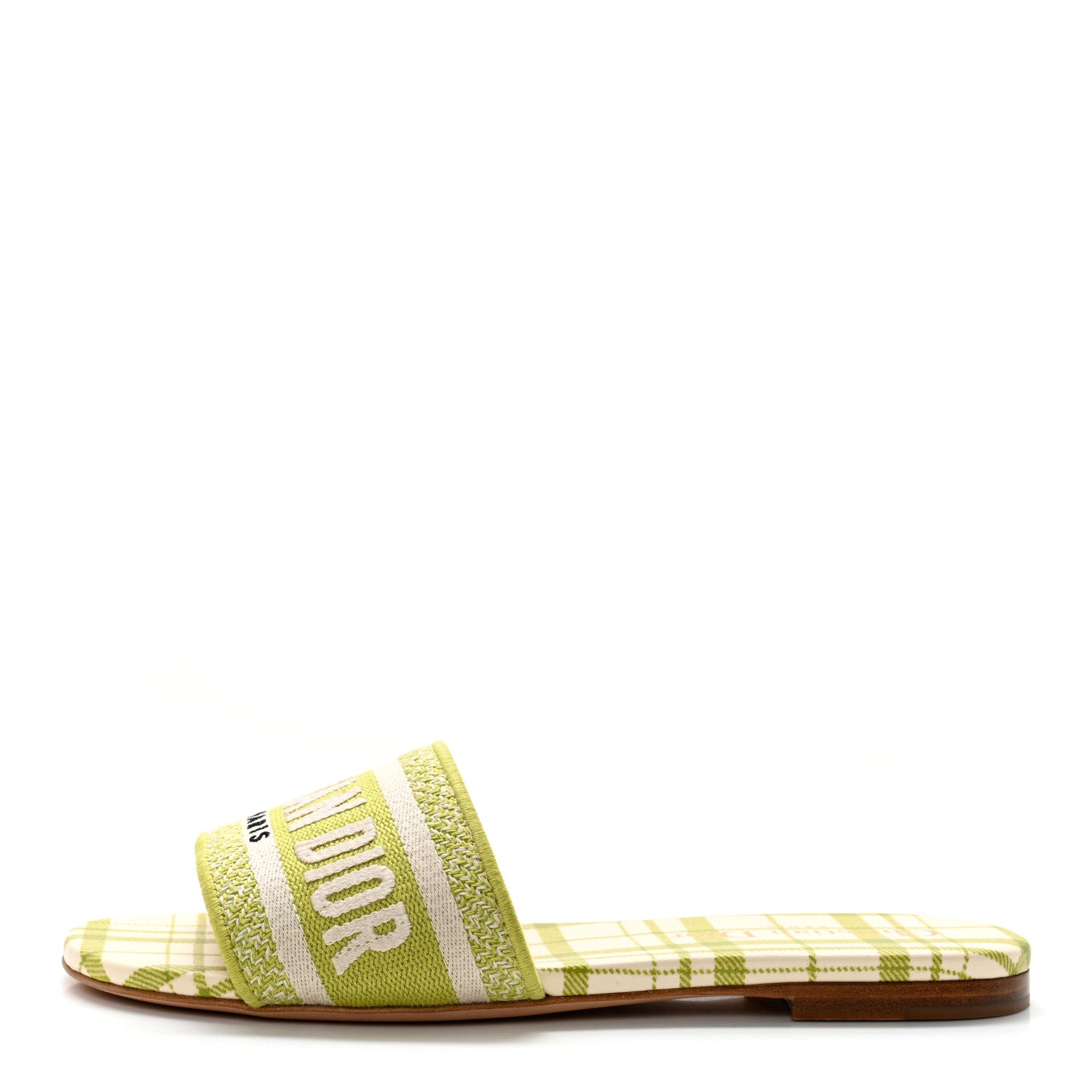 Christian Dior Canvas Check'N'Dior Pop Embroidered Dway Flat Slide Sandals 35 Chartreuse 1 of 10