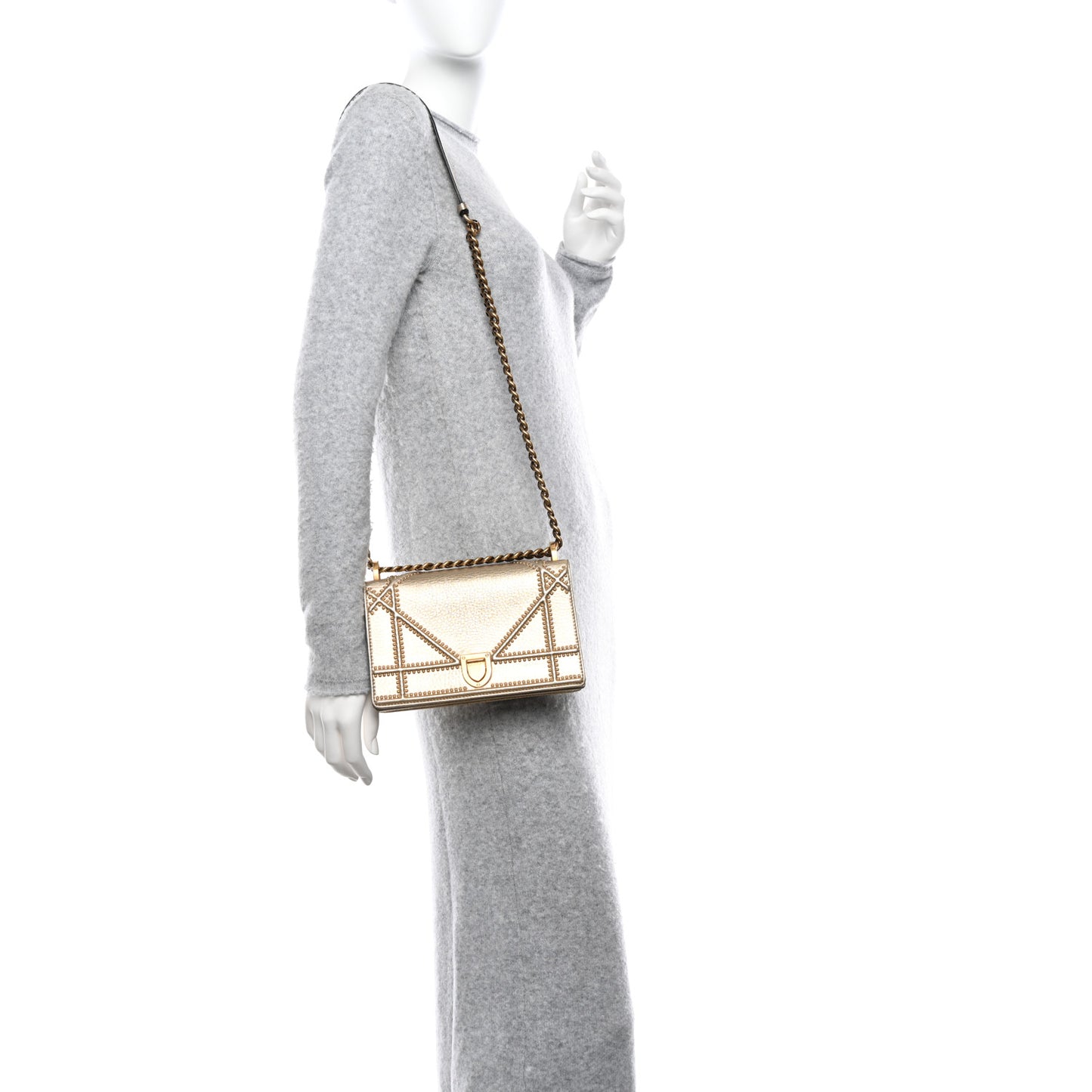 Metallic Grained Calfskin Small Diorama Flap Bag Gold