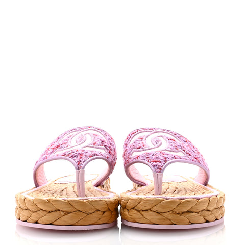 Tweed Mesh Satin CC Thong Sandals 38.5 Light Purple Pink Red