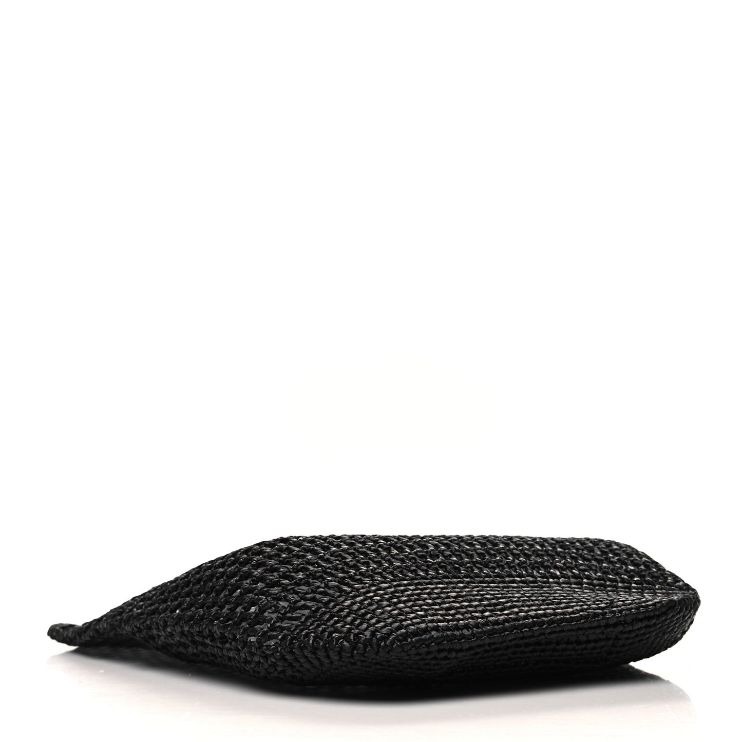 Yarn Raffia Effect Crochet Logo Embroidered Shopping Tote Bag Black