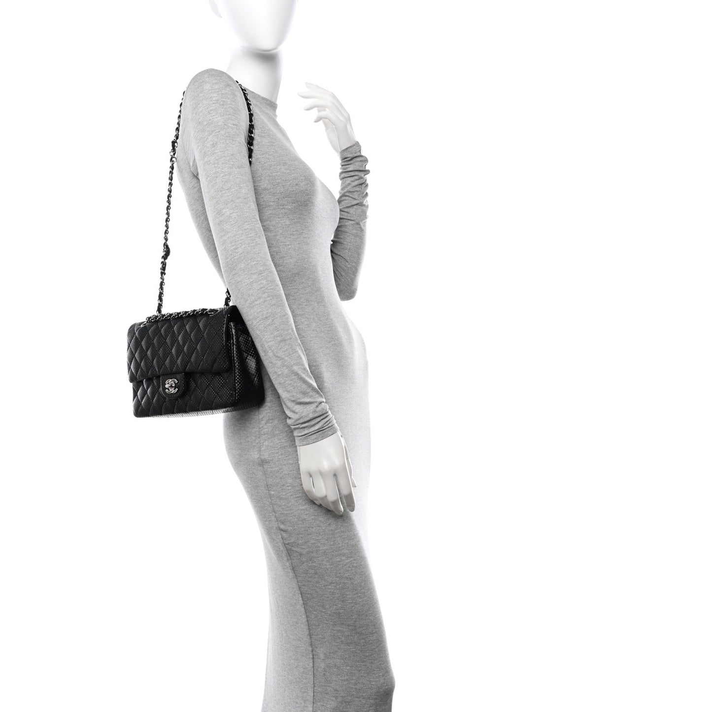 Lambskin Perforated Medium Double Flap Black