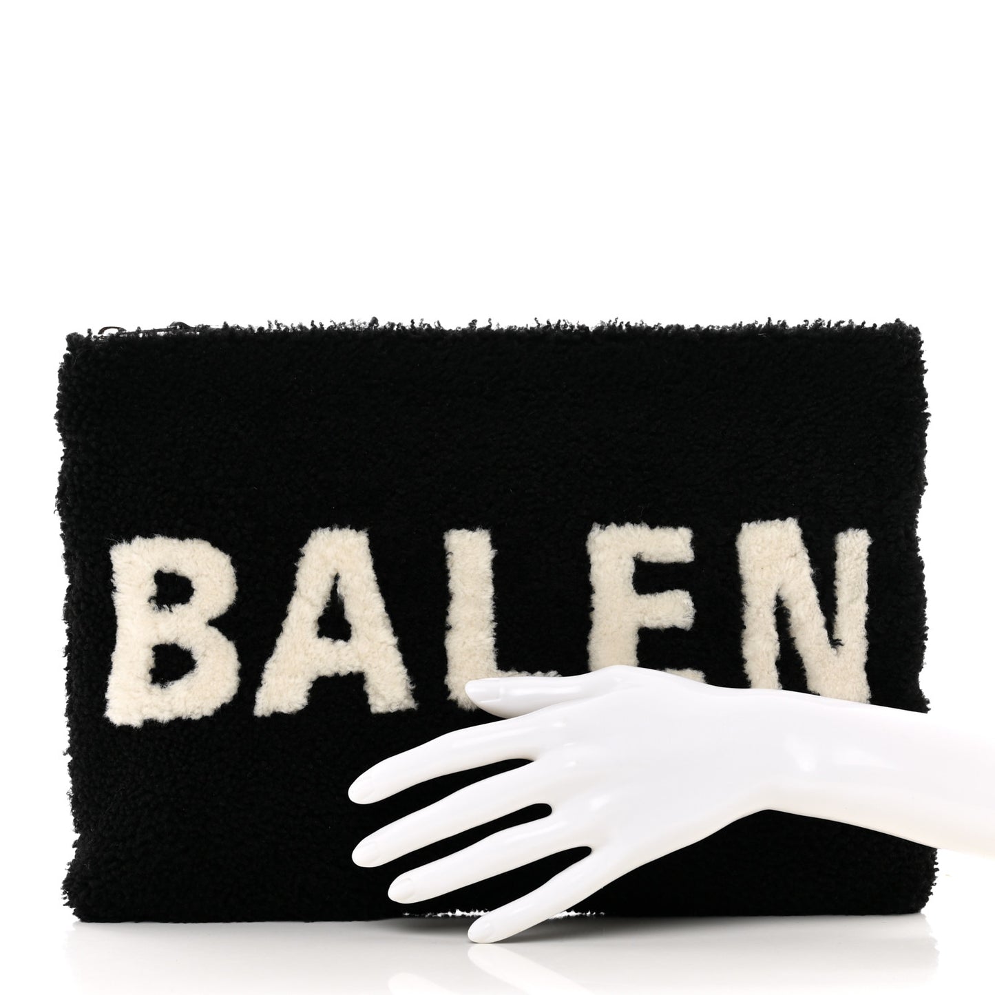 Sheepskin Shearling Contrasted Logo Large Zip Pouch Black