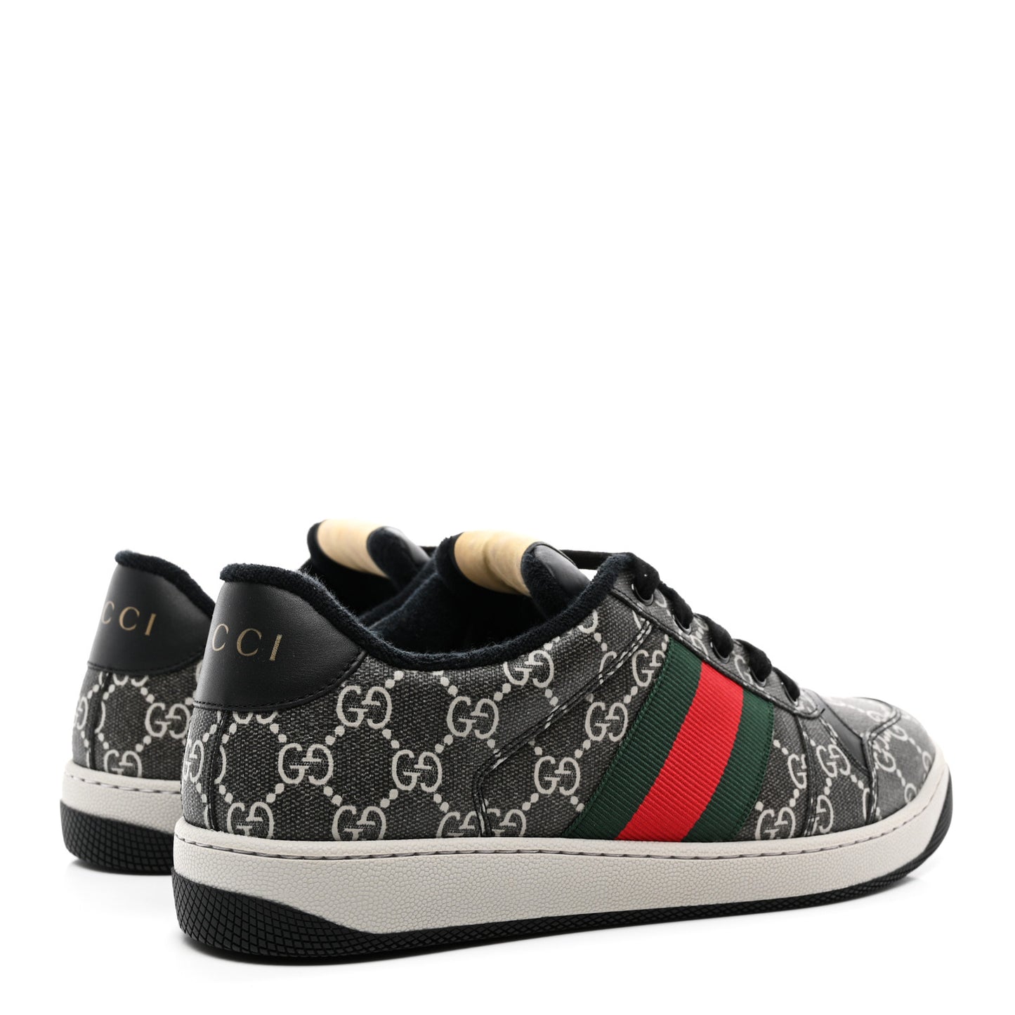 GG Supereme Monogram Miro Soft Calfskin Web Mens Screener Sneakers 8.5 Black Grey Sky