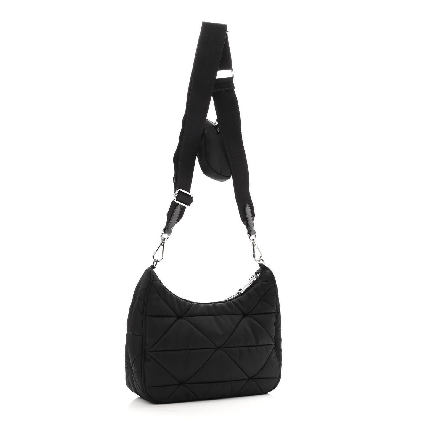 Re-Nylon Triangle Padded Patchwork Shoulder Bag Black